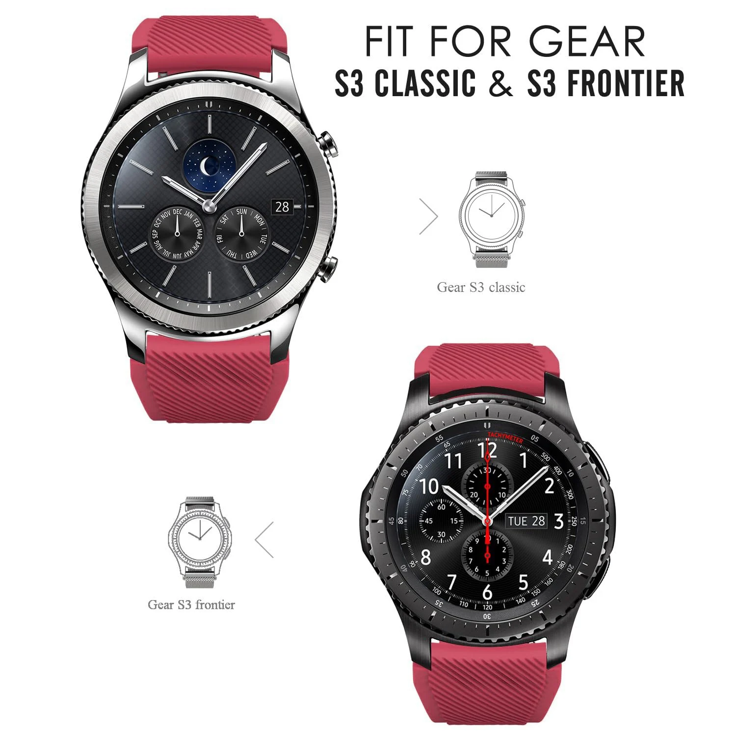 DL3 Mobilak Silicone Sport Band 22MM Xiaomi Redmi Watch 5 Active/5 Lite/Samsung Galaxy Watch 46mm/Watch 3 45mm/Gear S3/Huawei watch (GT6 GT5 GT4 GT3 GT2 GT 46MM)/GT2E/GT5 Pro/GT 6 Pro/Amazfit GTR 3/4 - Rose Red