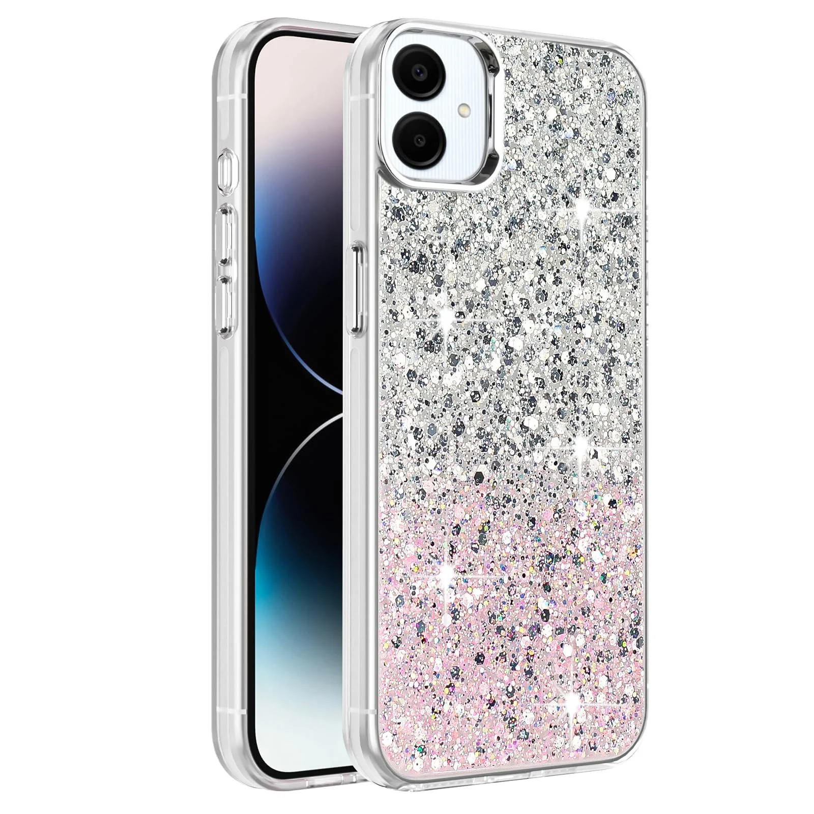 DL3 Mobilak Glitter Protective Case for Samsung Galaxy A06, Supports wireless charging, Camera protection, Shock-absorbing protection - White Pink