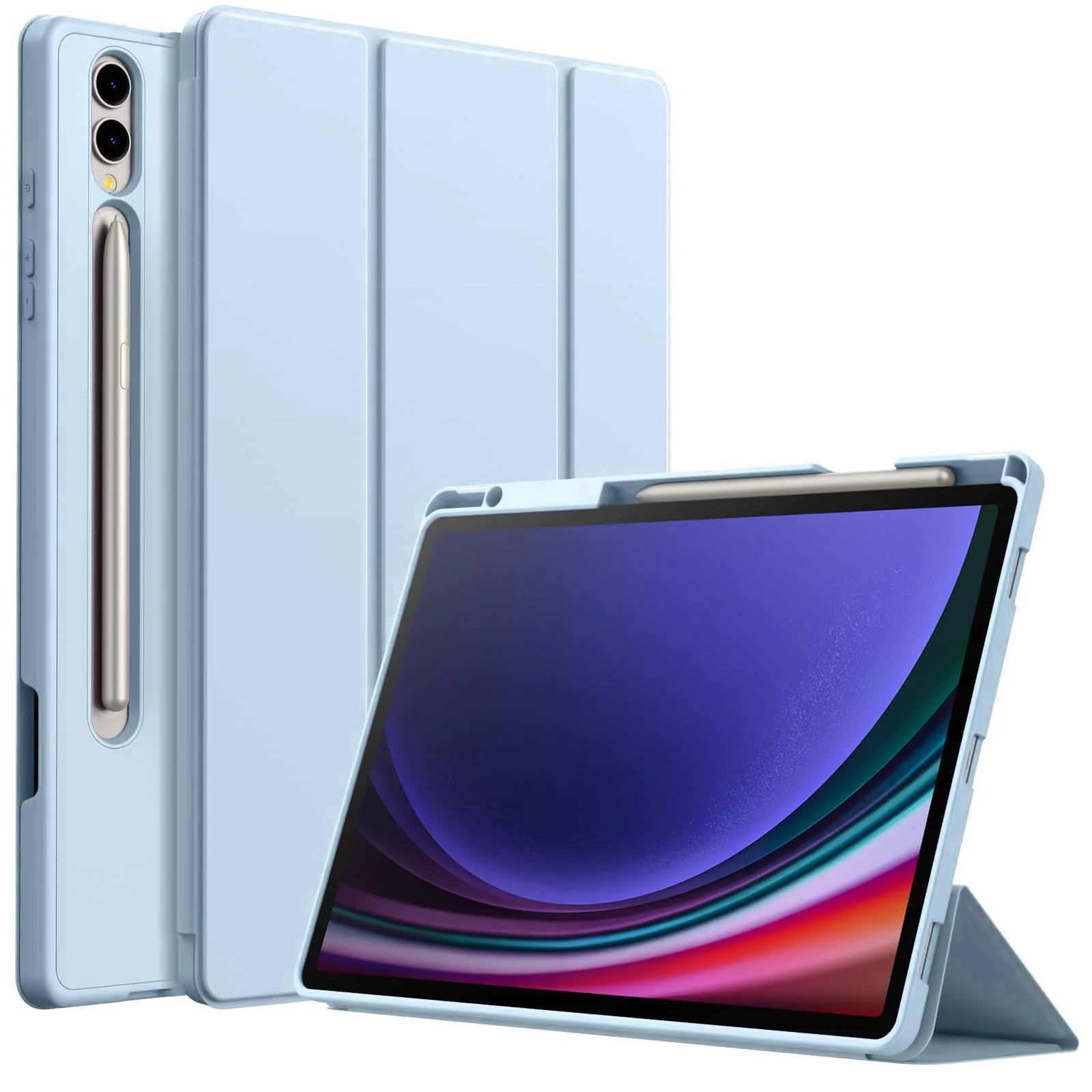 DL3 Mobilak Smart Case for Samsung Galaxy Tab S8 Plus 2022/S7 FE/S7 Plus 12.4 with Pencil Holder, Soft TPU Smart Stand Back Cover Auto Wake/Sleep - Sky Blue