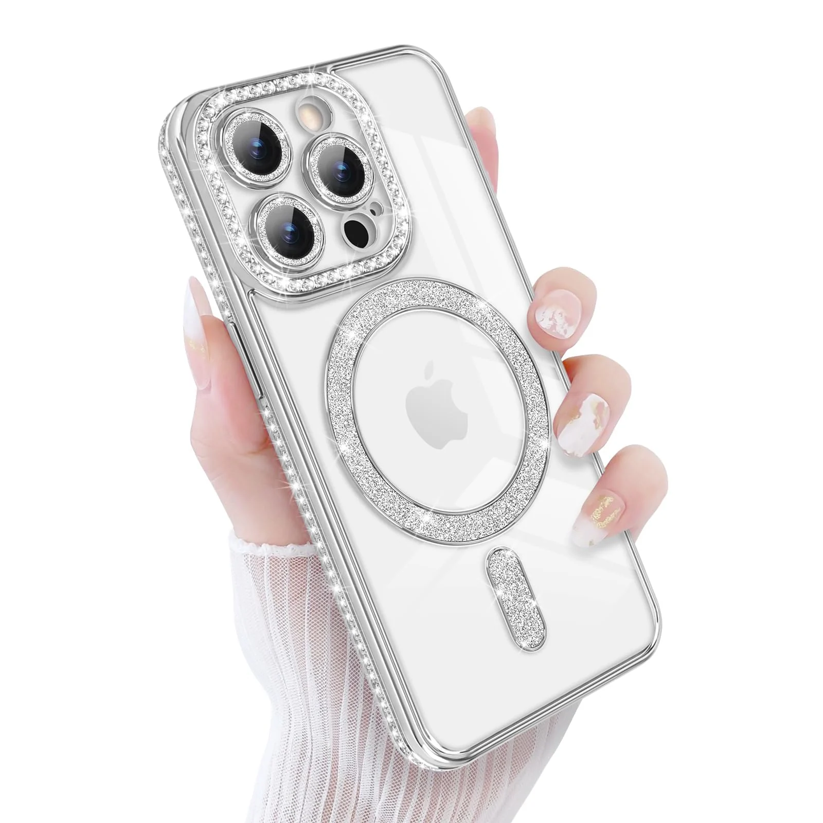 DL3 Mobilak MagSafe-Compatible Magnetic Case for iPhone 14 Pro Max with Camera Protection and Magnetic Car-Mount Support - Silver