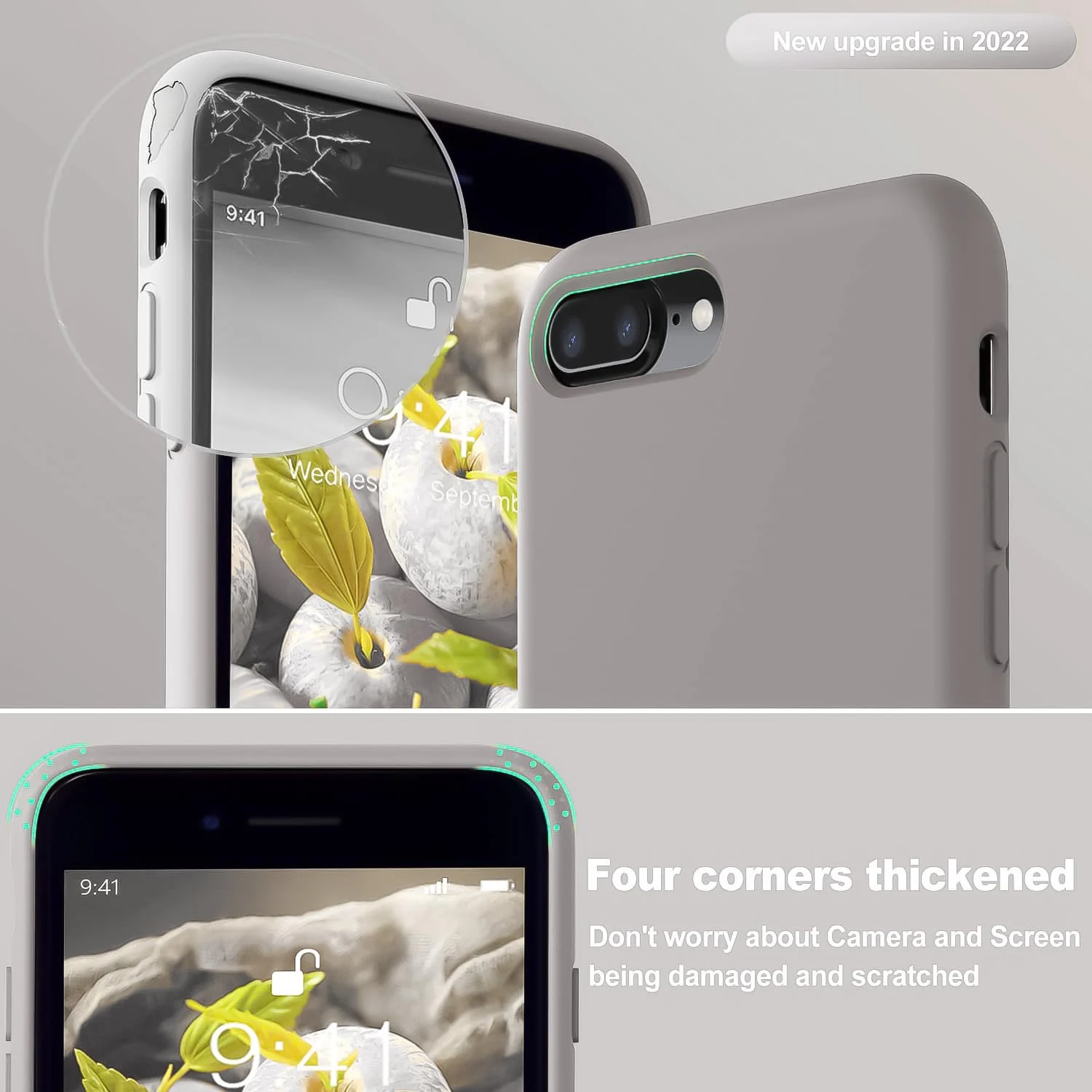 DL3 Mobilak Liquid Silicone Protective Case with Soft Microfiber Lining for iPhone 7 Plus / iPhone 8 Plus - Stone