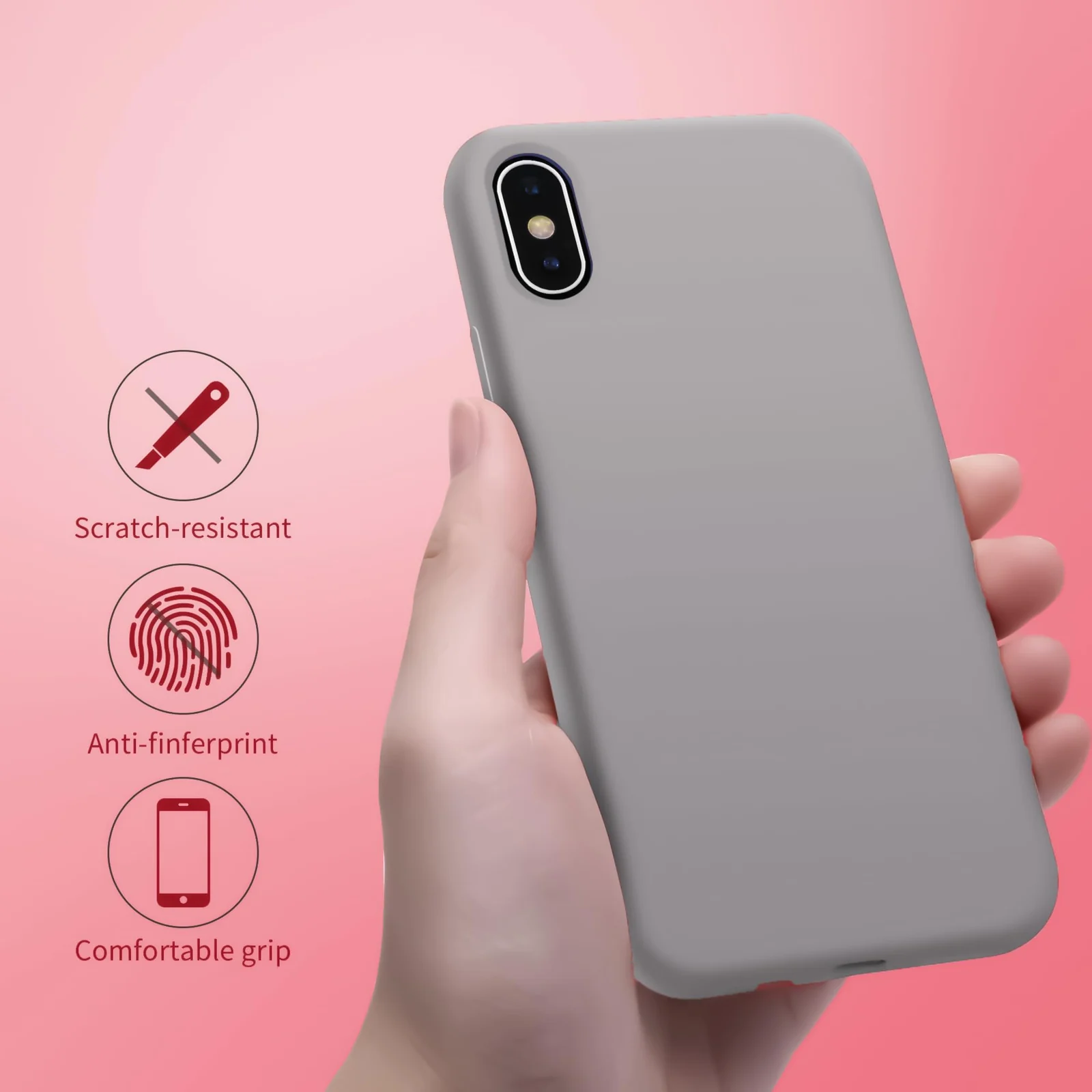 DL3 Mobilak Liquid Silicone Protective Case for iPhone XS Max with Camera Protection and Microfiber Lining - A Stone