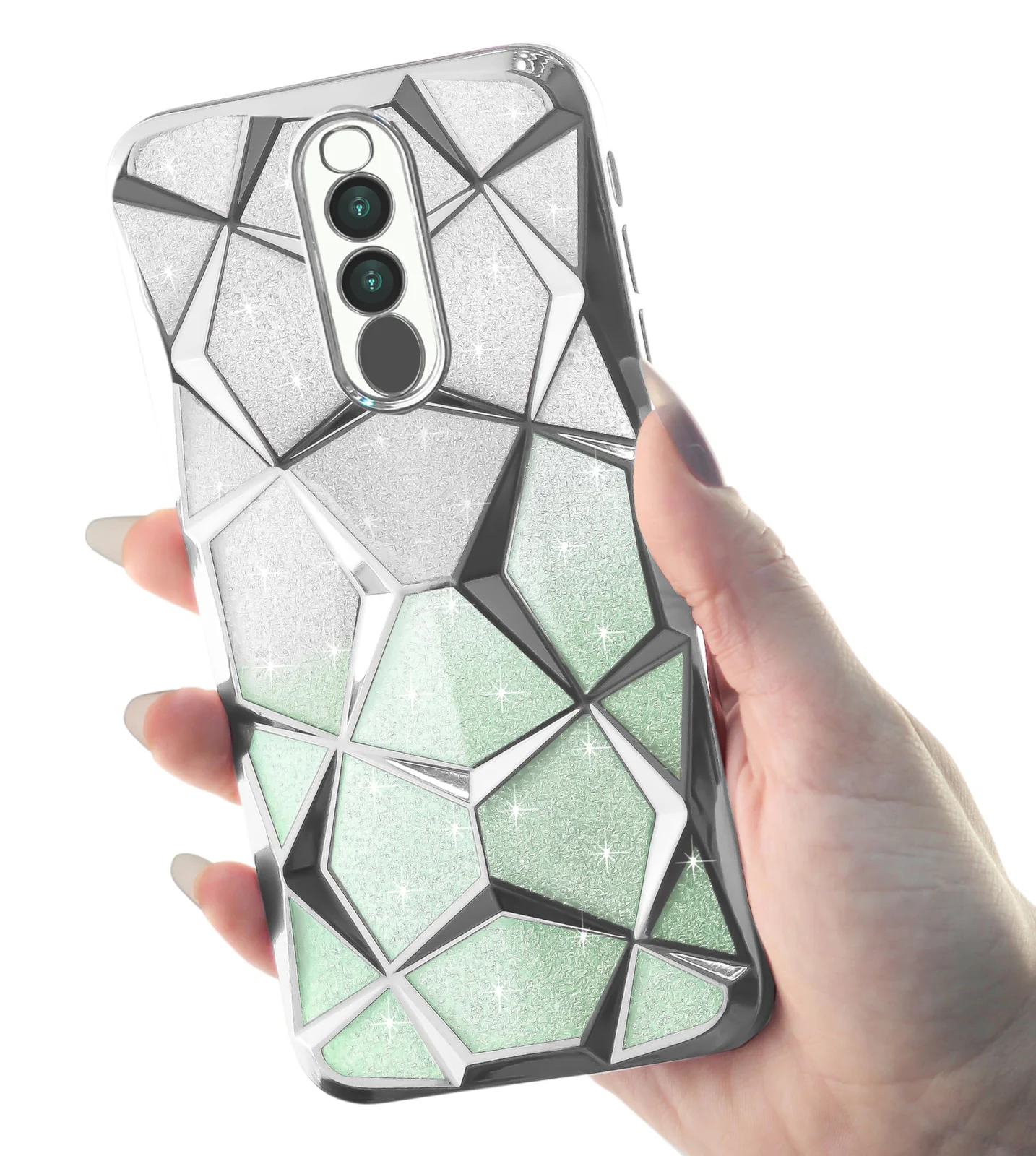 DL3 Mobilak Compatible with OPPO F11 Pro Case Plating Bling Gradient Glitter Clear Cover Soft TPU Silicone Cute Camera Protection Shockproof Back for Women Girls Case - Silver Green