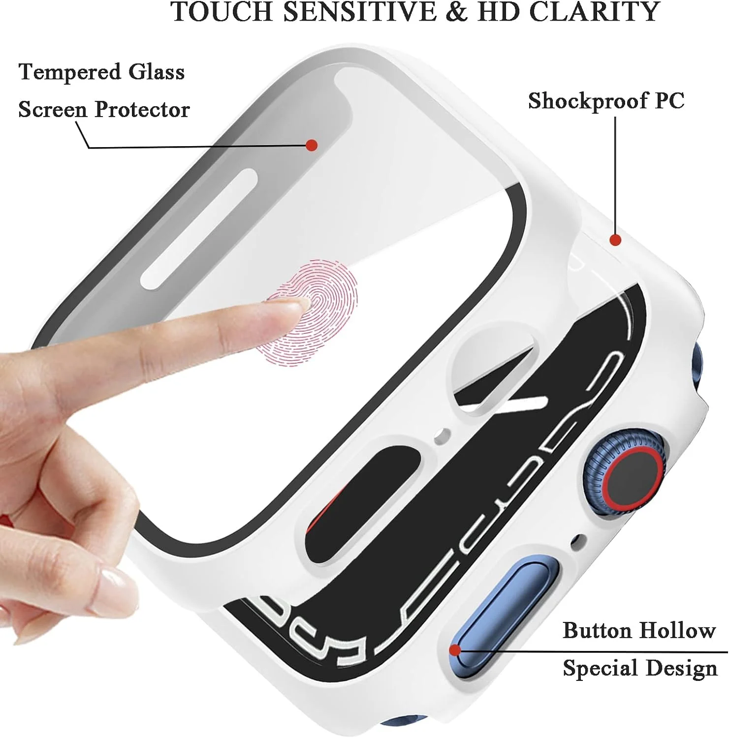 DL3 Mobilak Hard Case Designed for Apple Watch Series 8/7/6/5/4/Series SE/SE 2 44mm, Built-in 9H [HD Clear] Tempered Glass Screen Protector, [Full Protection] Slim Cover for 44mm - White