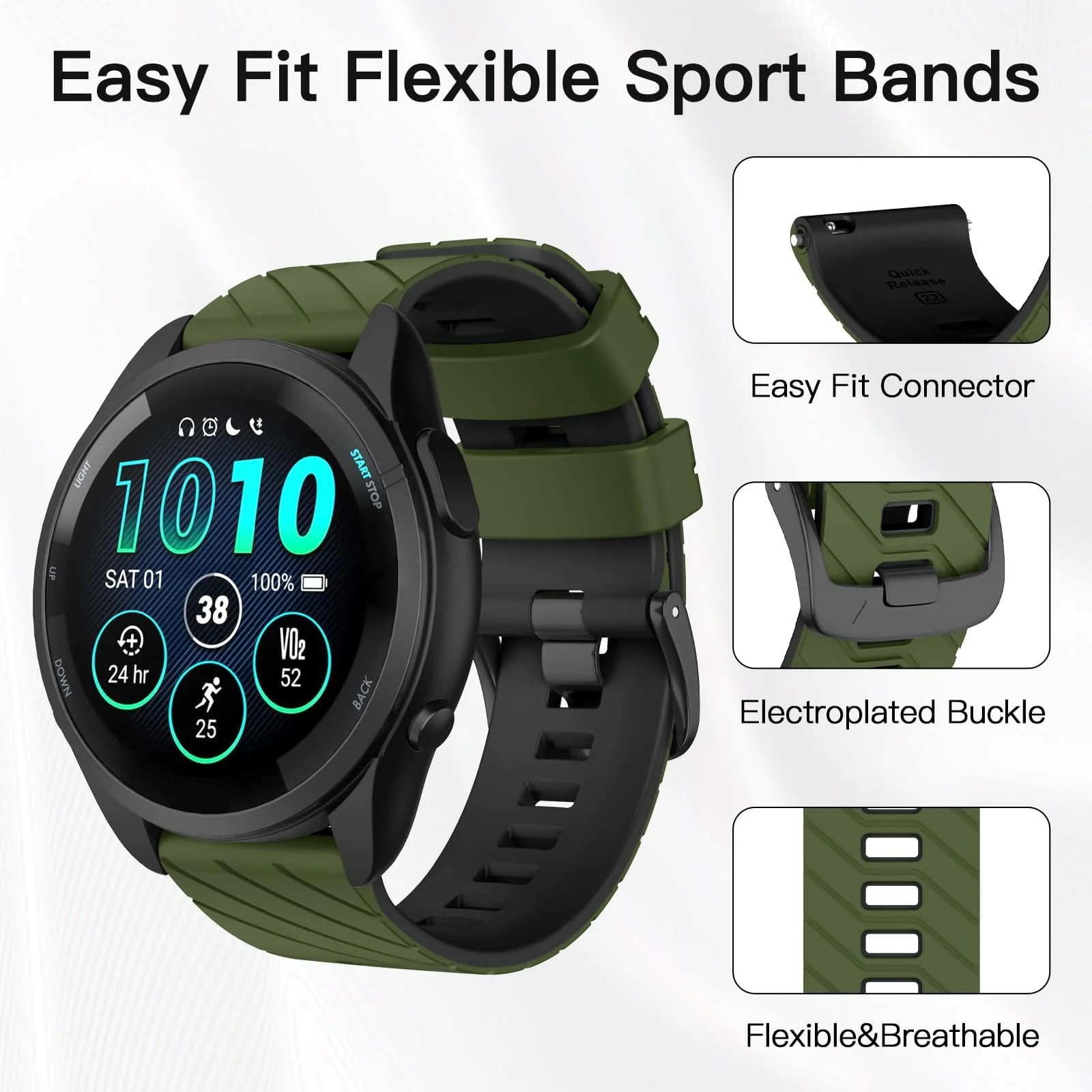 DL3 Mobilak Silicone Sport Band 22MM Strap For Xiaomi Redmi Watch 5 Active/5 Lite/Samsung Galaxy Watch 3 45mm/Watch 46mm/Gear S3/Huawei watch GT5 GT4 GT3 GT2 GT 46MM/GT2E/GT3 Pro/GT 5 Pro - Green/black