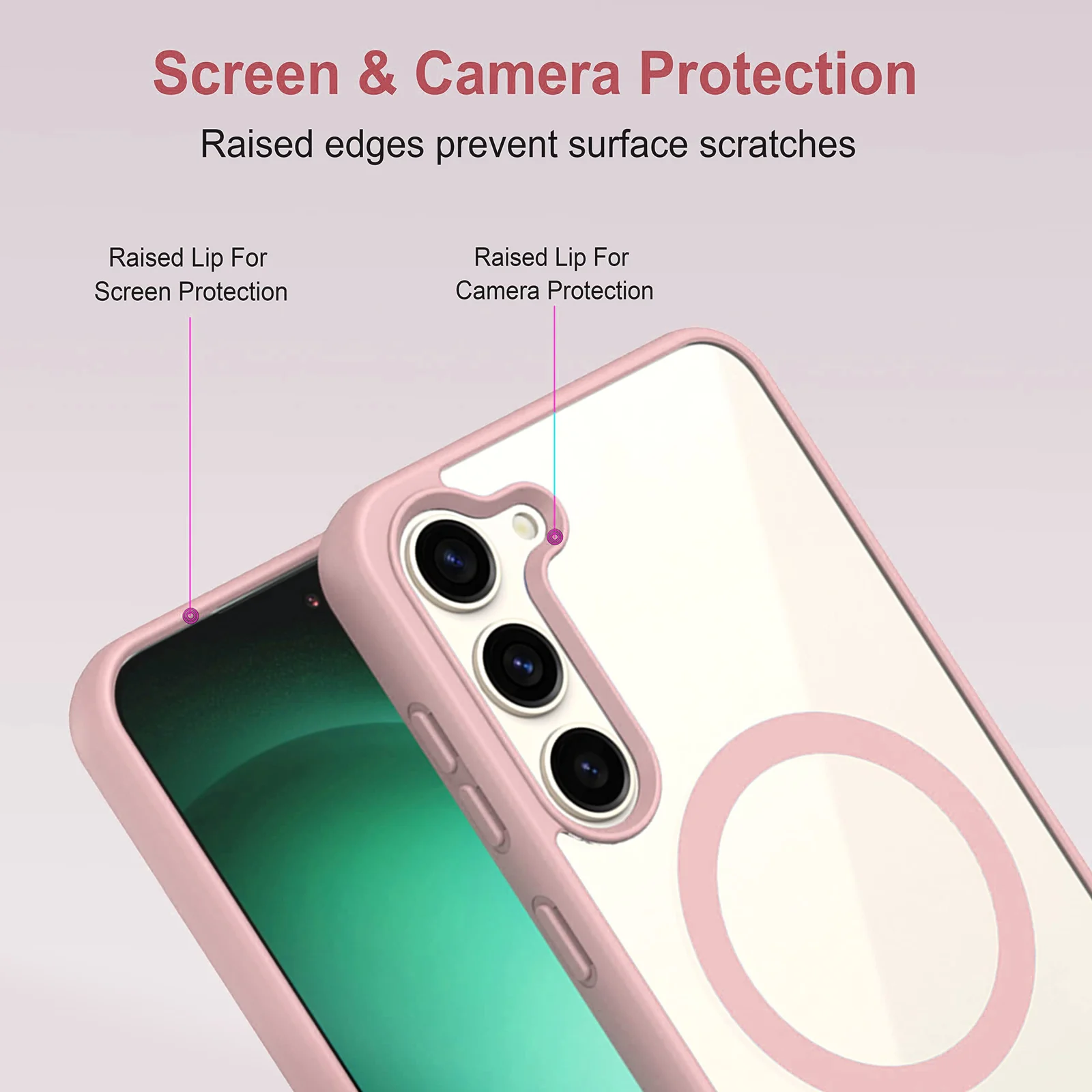 DL3 Mobilak MagSafe-Compatible Clear Magnetic Case for Samsung Galaxy S23 - Pink