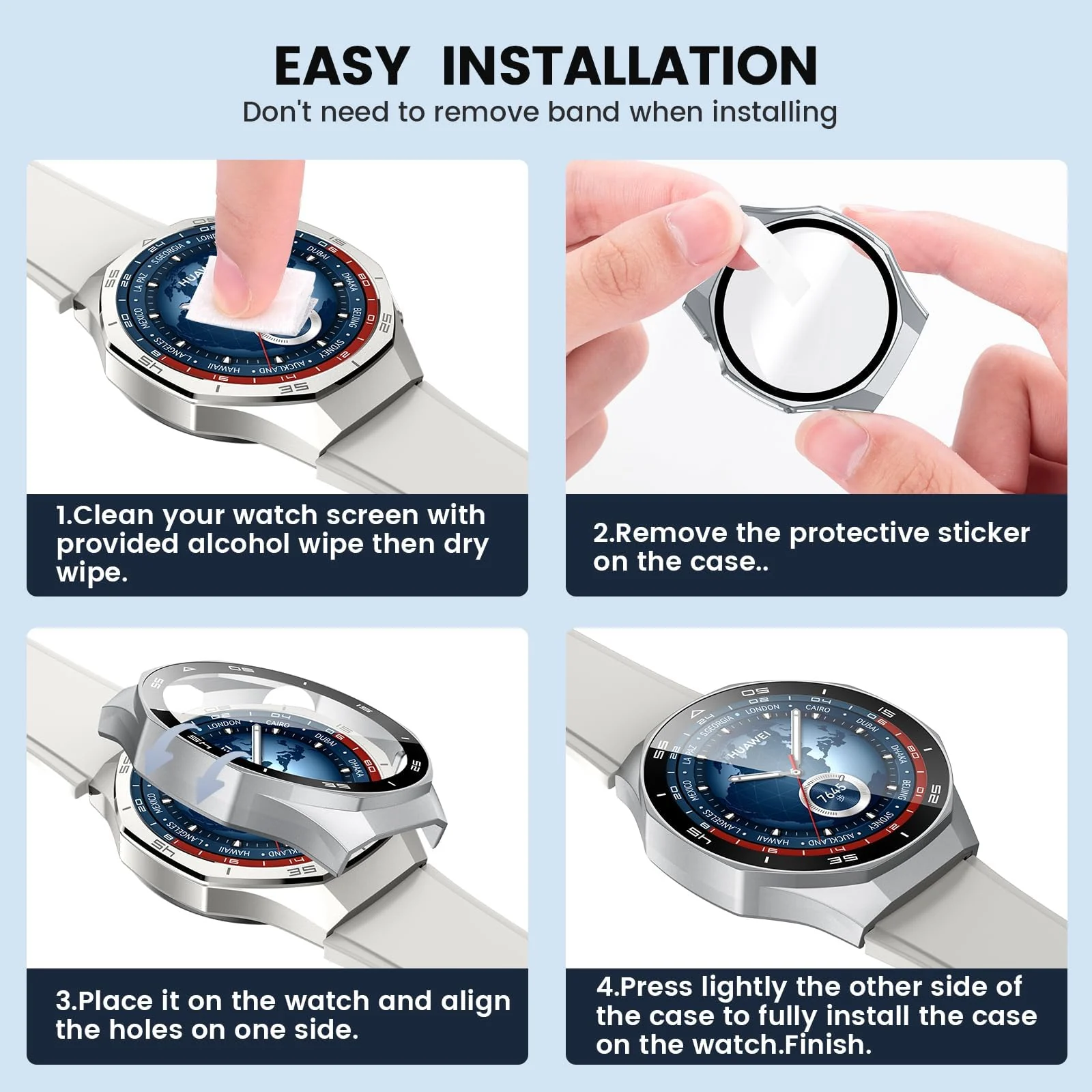 DL3 Mobilak Protective Case for Huawei Watch GT 5 Pro 46mm, Hard PC Bumper Cover with Built-in Tempered Glass Screen Protector Shell Cover Full Coverage with Scale for GT5 Pro 46 mm - White