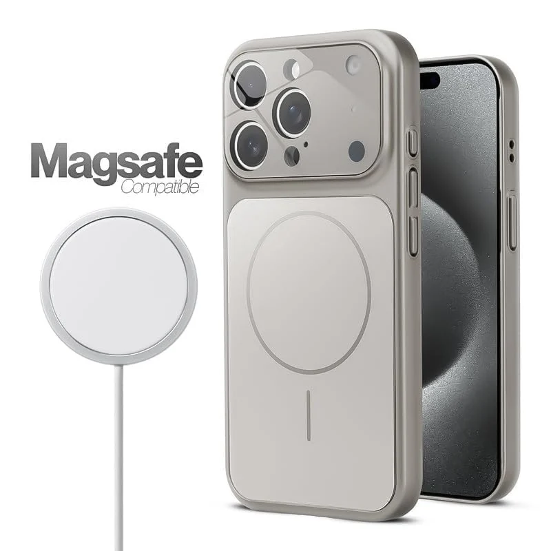 DL3 Mobilak MagSafe-Compatible Magnetic Case for iPhone 15 Pro with Camera Protection and Shockproof Design - Steel Grey