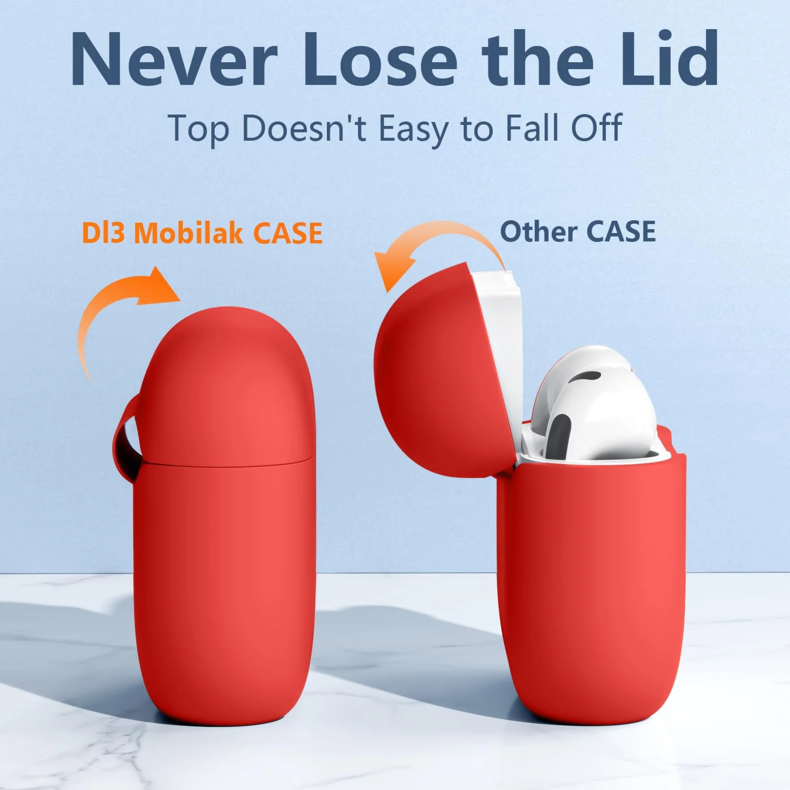 DL3 Mobilak Case Compatible with AirPods 3, Silicone Protective Accessories Skin with Keychain Compatible with AirPods 3rd Generation 2021 for Women Girl, Front LED Visible - Red