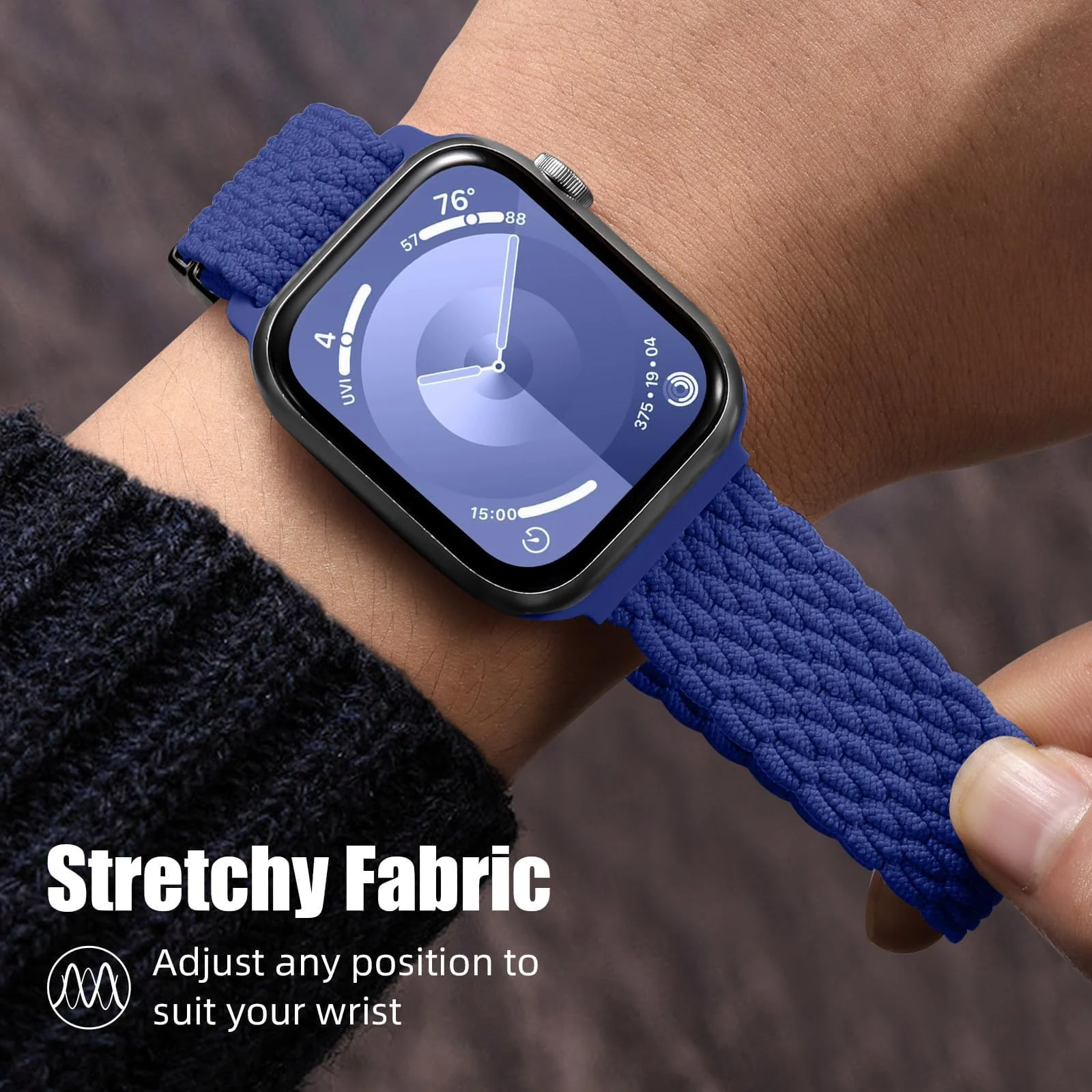 DL3 Mobilak Sport Solo Loop Compatible with Apple Watch Band 42mm 44mm 45mm 46mm 49mm for Women Men, Magnetic Strap Stretchy Braided Wristband for iWatch Series 11 10 9 8 7 6 5 4 3 Ultra 3 2 1 SE SE2 - Blue