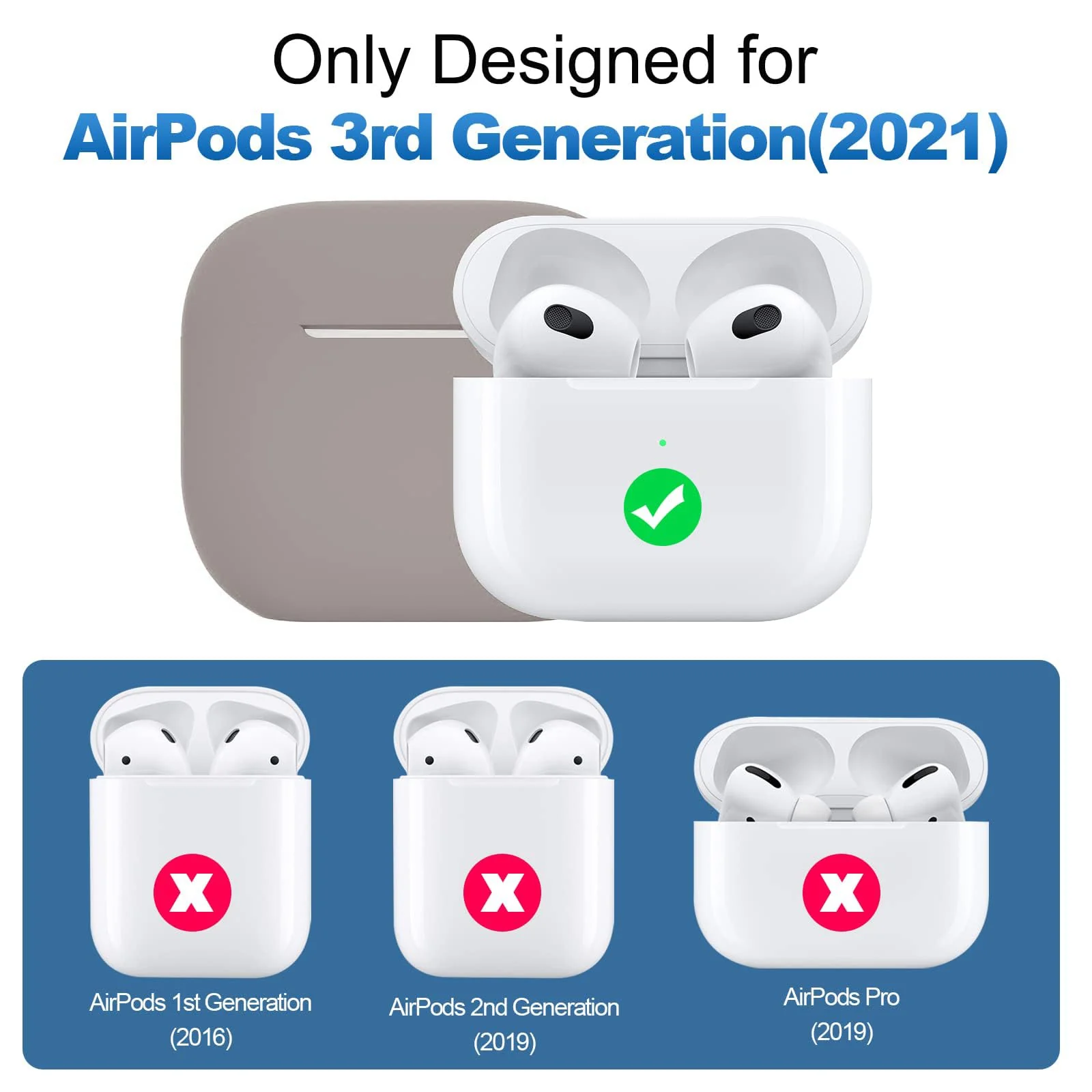 DL3 Mobilak AirPods 3 Case Cover, Silicone Protective Accessories Skin with Keychain Compatible with Apple AirPod 3rd Generation 2021 for Women Girl, Front LED Visible - Stone