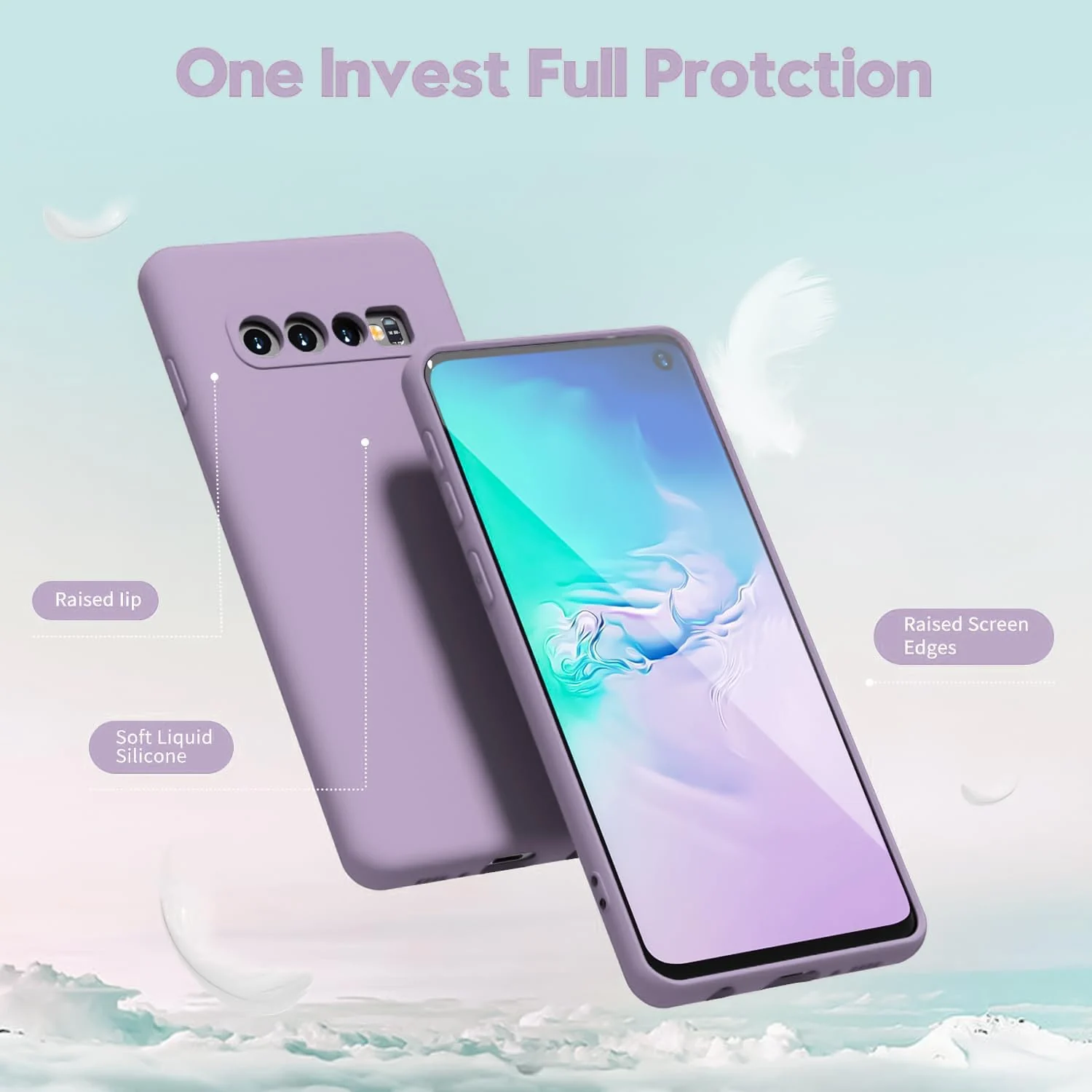 DL3 Mobilak Liquid Silicone Protective Case with Soft Microfiber Lining with Full Camera Protection for Samsung Galaxy S10+ Plus - Lavender