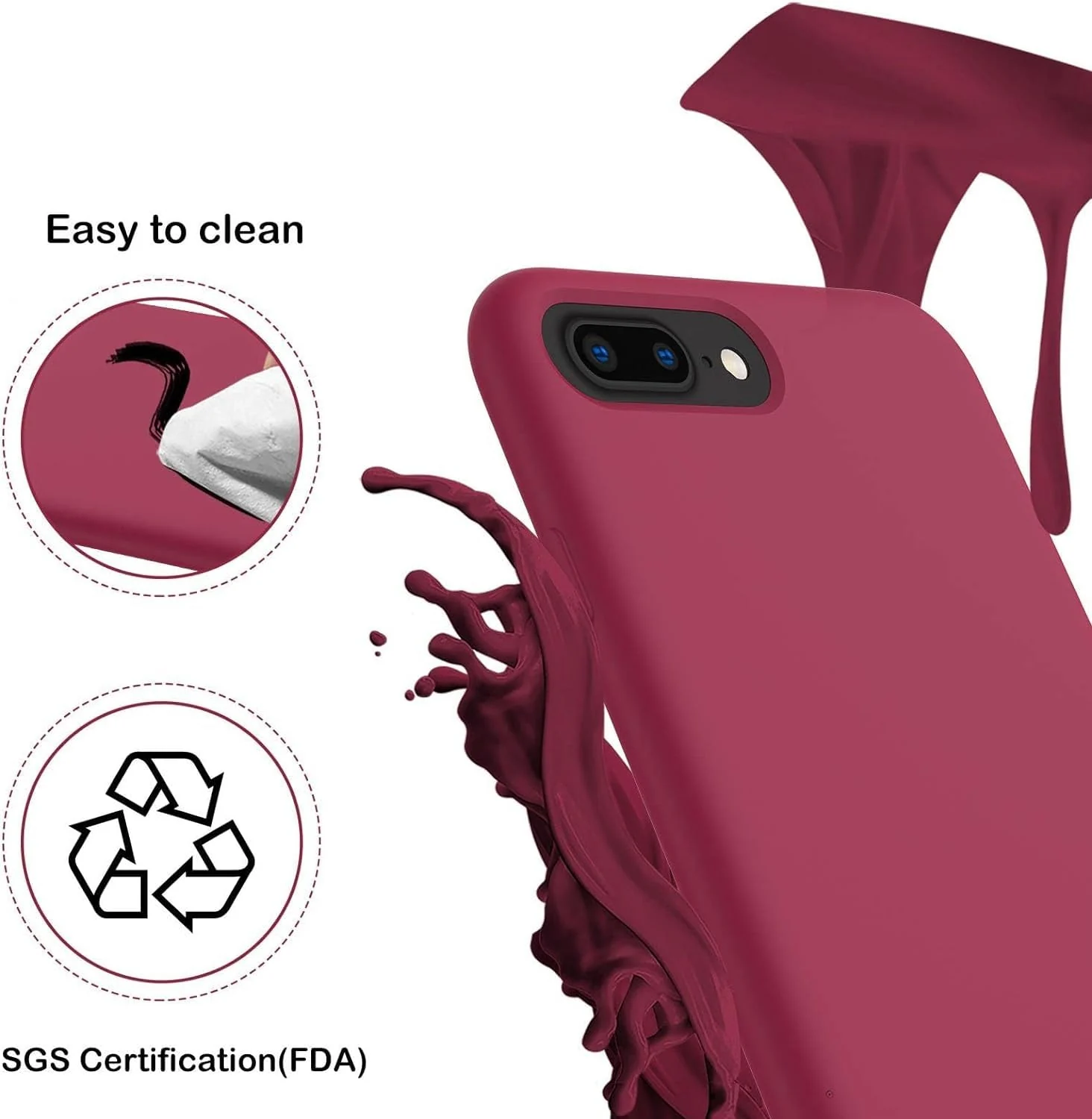 DL3 Mobilak Liquid Silicone Protective Case for iPhone 6 Plus / 6S Plus with Camera Protection and Microfiber Lining - Rose Red
