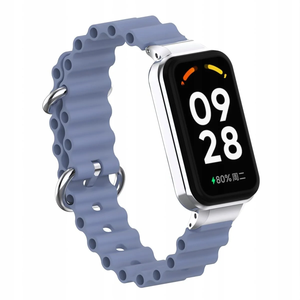 DL3 Mobilak Ocean Strap Compatible with Xiaomi Redmi Band 2/Smart Band 8 Active, Adjustable Silicone Band with Metal Buckle and Frame for Women and Men - Blue Gray