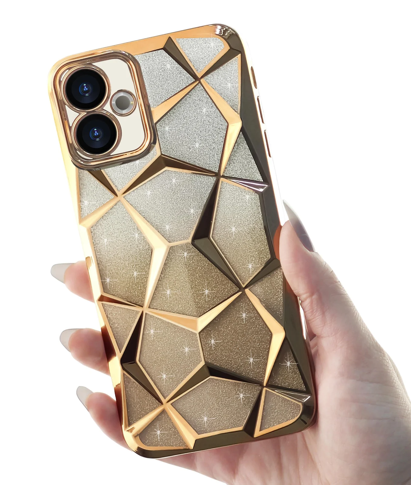 DL3 Mobilak Glitter Rhinestone Protective Case for OPPO A5 Pro with Camera Protection and Shockproof Design - Gold