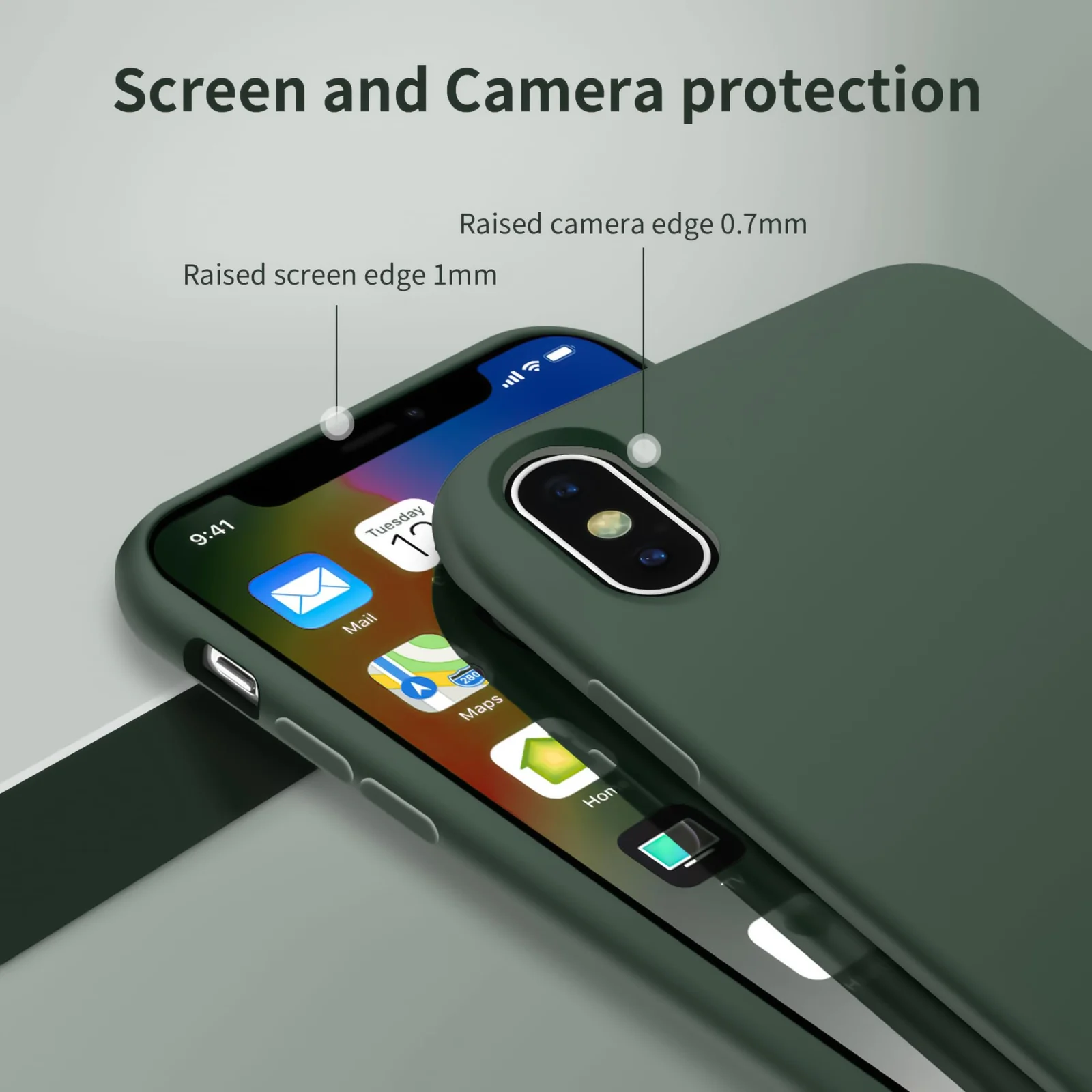 DL3 Mobilak Liquid Silicone Protective Case for iPhone X / iPhone XS with Camera Protection and Microfiber Lining - Green