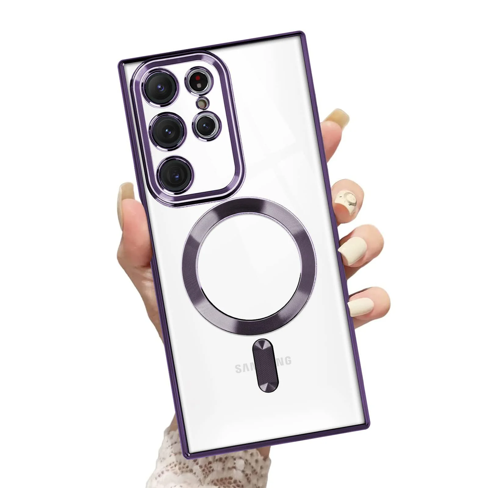 DL3 Mobilak Clear MagSafe-Compatible Magnetic Case for Samsung Galaxy Note 20 Ultra with Camera Protection and Shockproof Design - Deep Purple