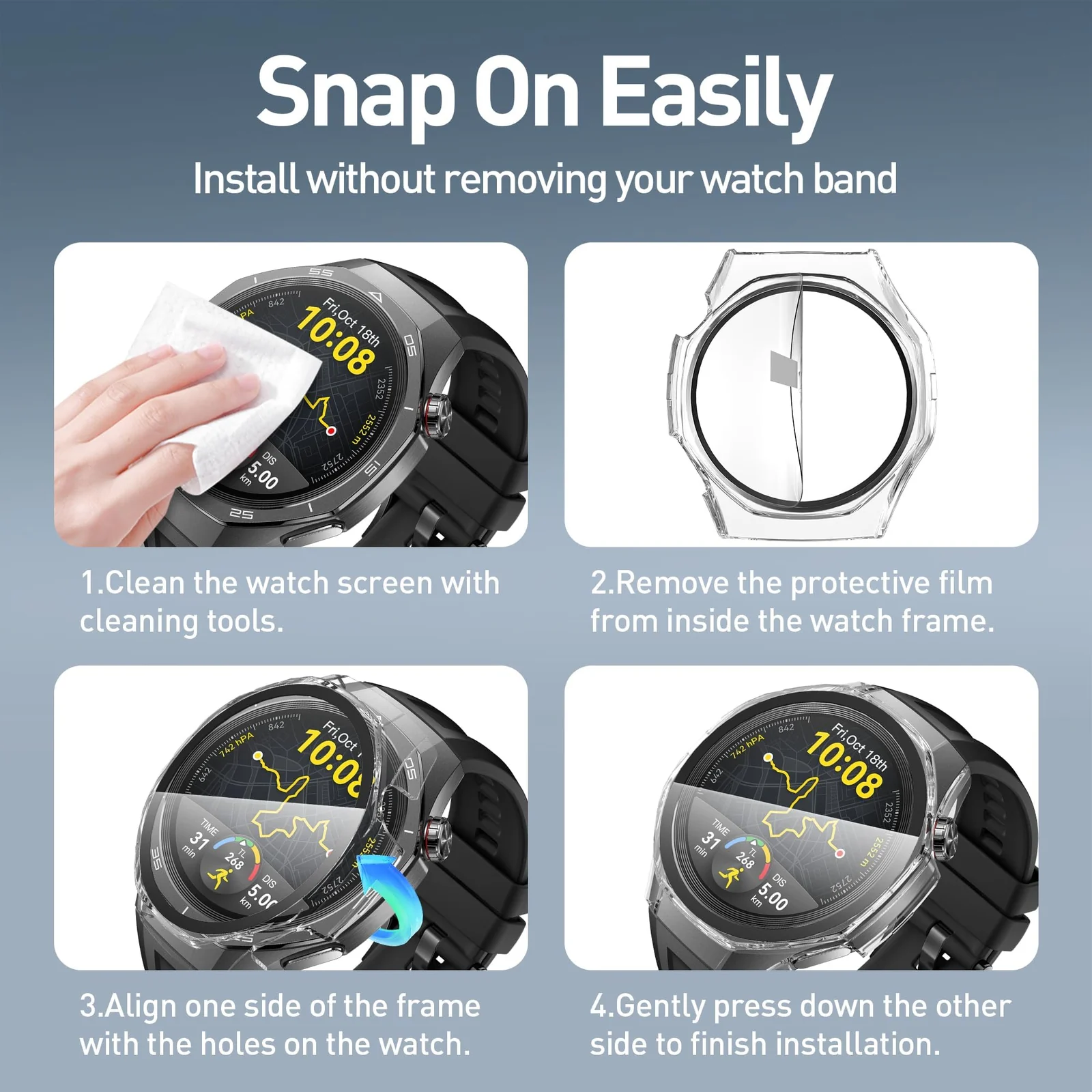 DL3 Mobilak Case with Screen Protector for Huawei Watch GT5 Pro 46mm, Bumper Full Coverage Hard PC Overall Protective Cover, Built-in Tempered Glass Film High Sensitivity - Clear