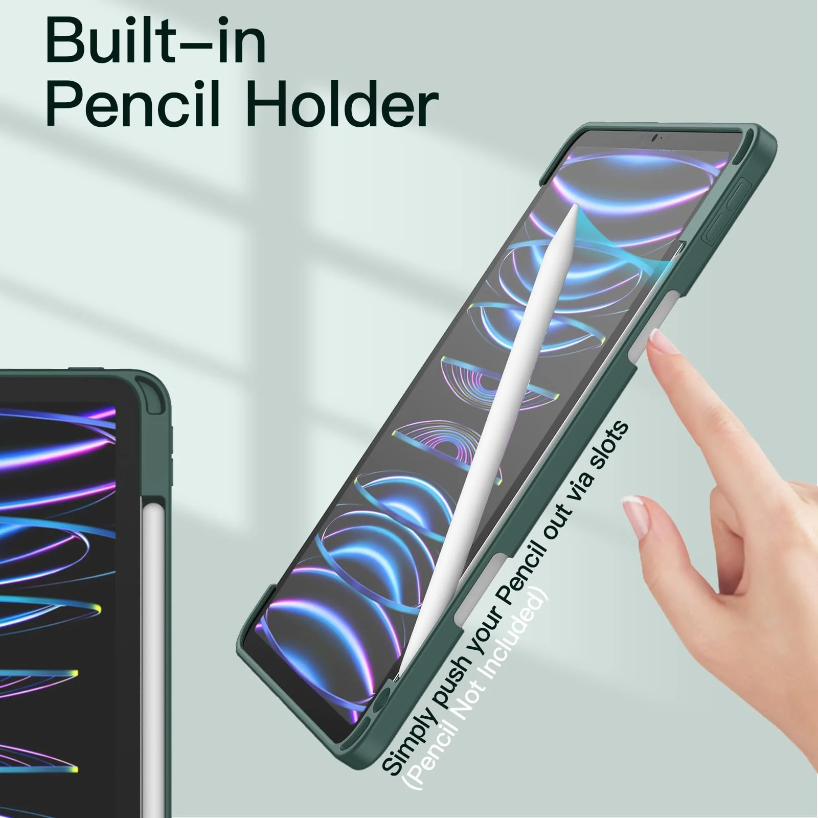 DL3 Mobilak for iPad Pro 11 Inch Case 4th /3rd /2nd Generation(2022/2021/ 2020), Clear Shockproof Back Cover Built-in Pencil Holder, Auto Sleep/Wake - Green