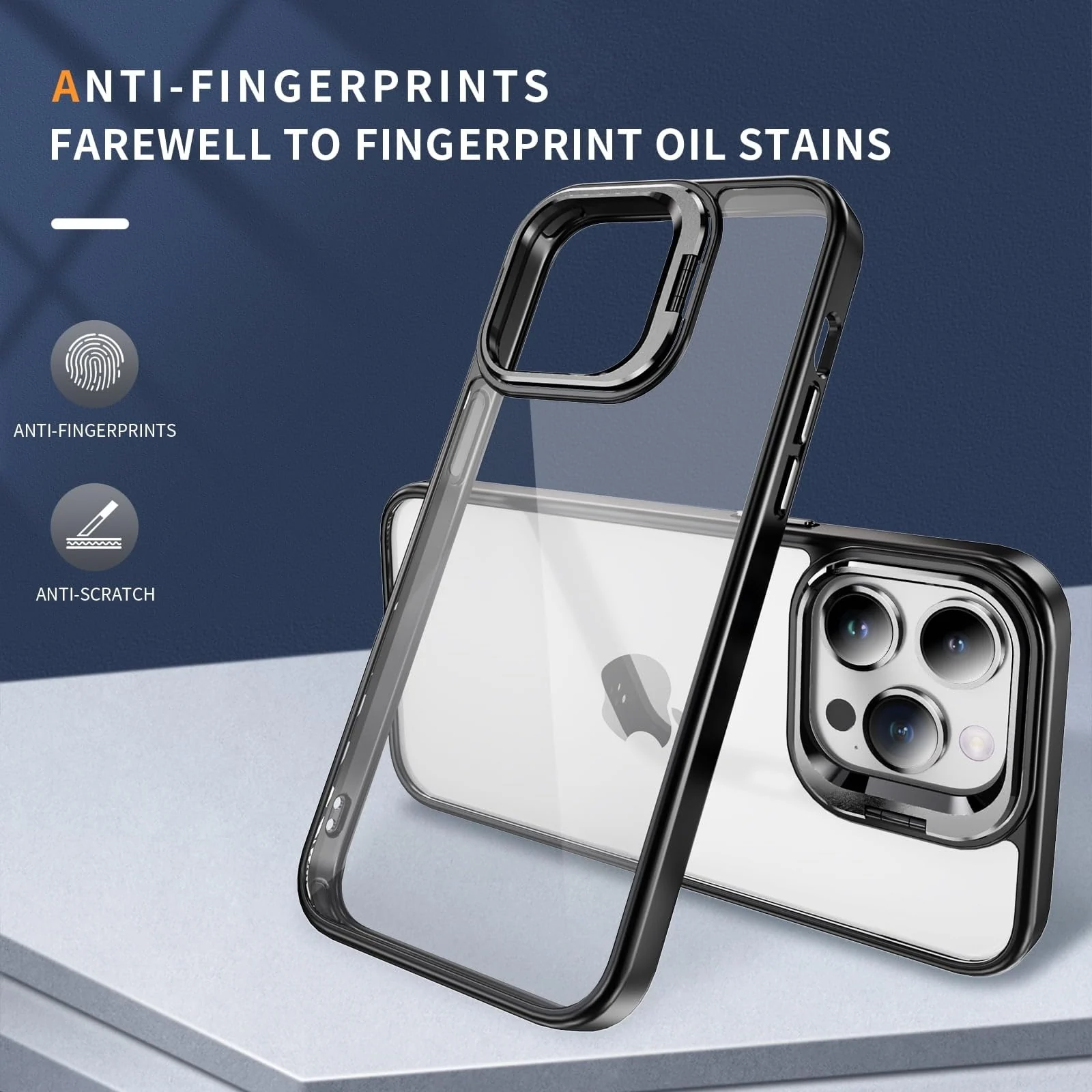 DL3 Mobilak Clear PC and TPU Case with Camera Ring Kickstand and Lens Protector for iPhone 15 Pro - Purple