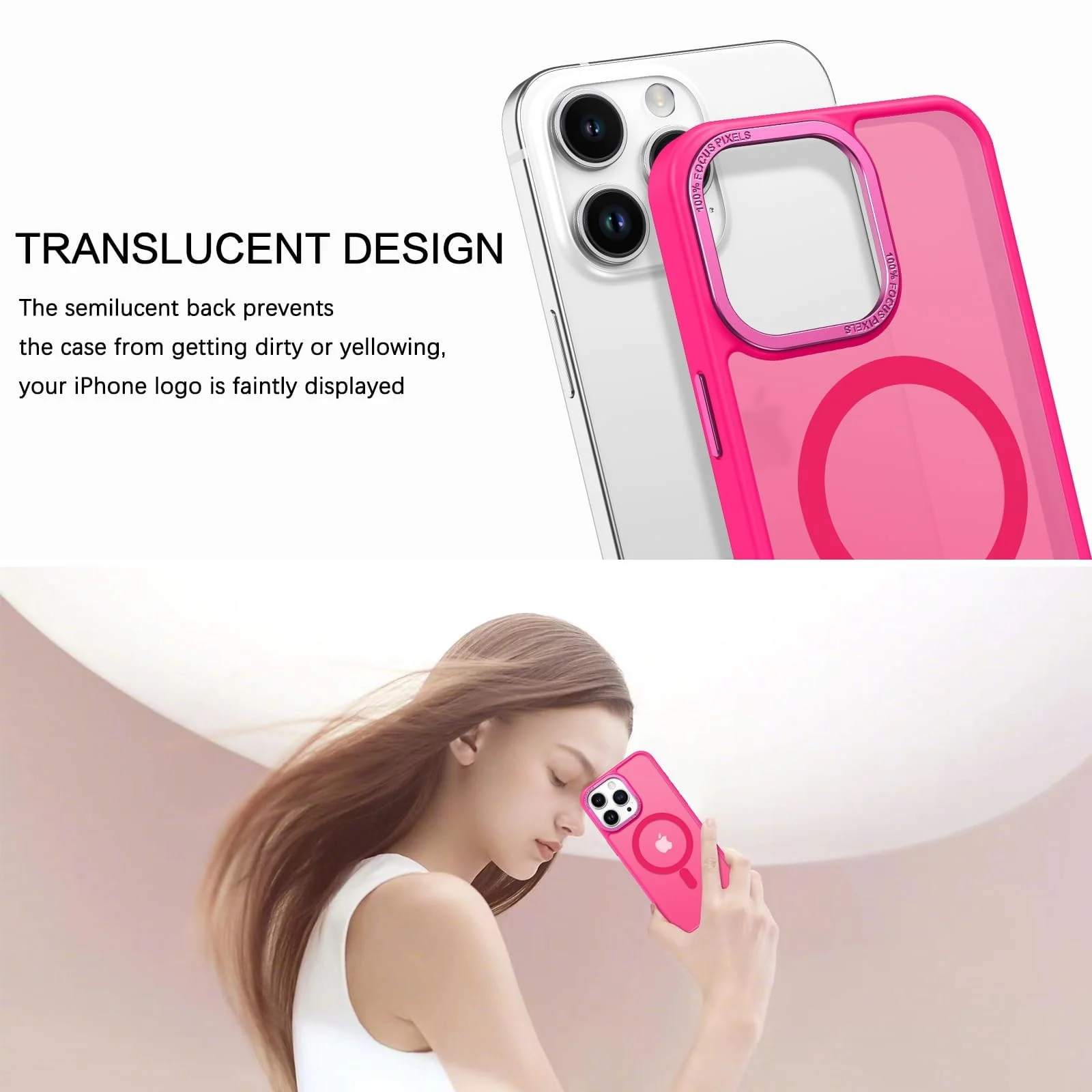 DL3 Mobilak Case for iPhone 15 Pro 6.1-Inch Magnetic Translucent Matte Phone Cases [Compatible with MagSafe] Thin Slim Fit Shockproof Hard Protective Cover for Women Men Girls - Hot Pink