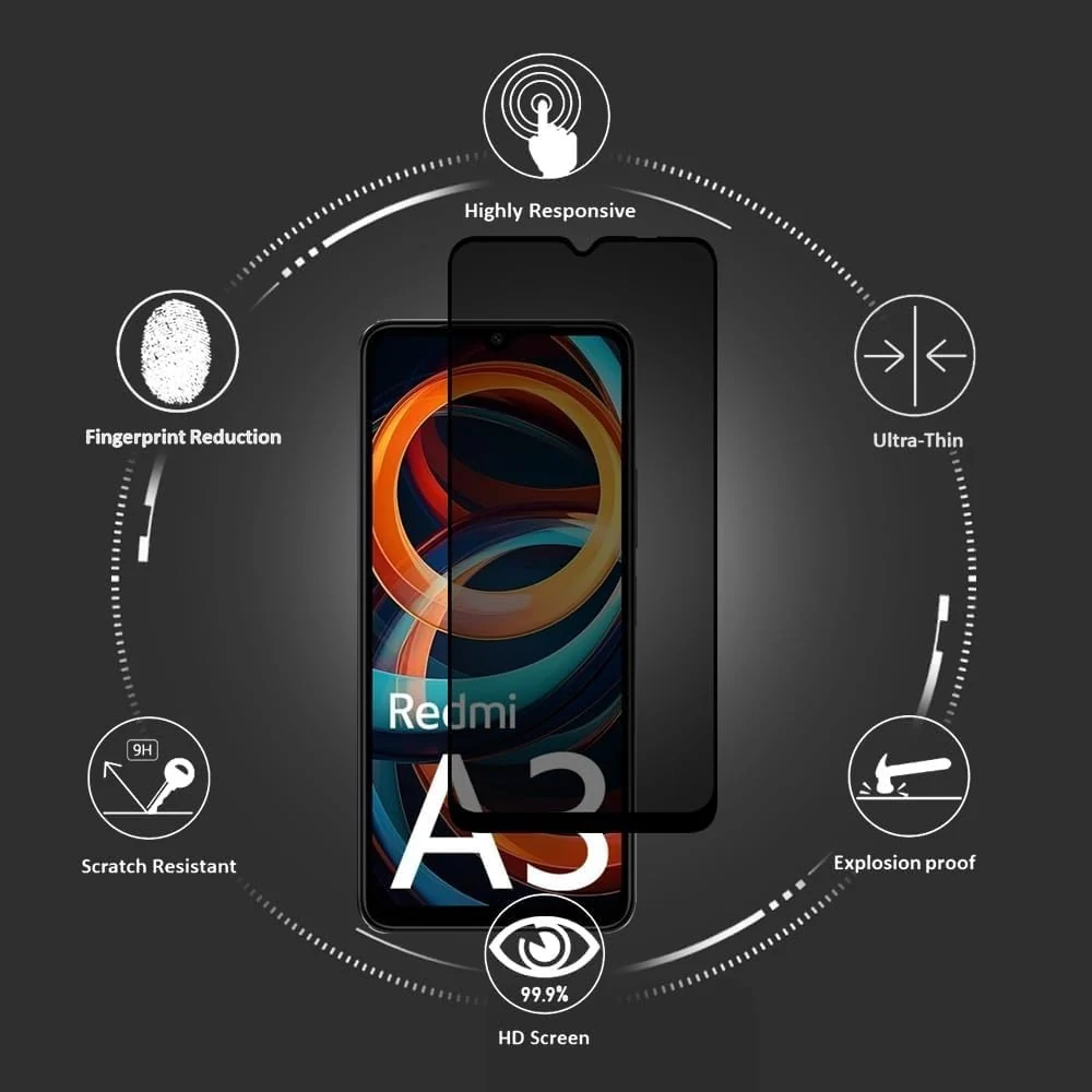 DL3 Mobilak Privacy Full Glass Screen Protector For Xiaomi Redmi A3 - Black