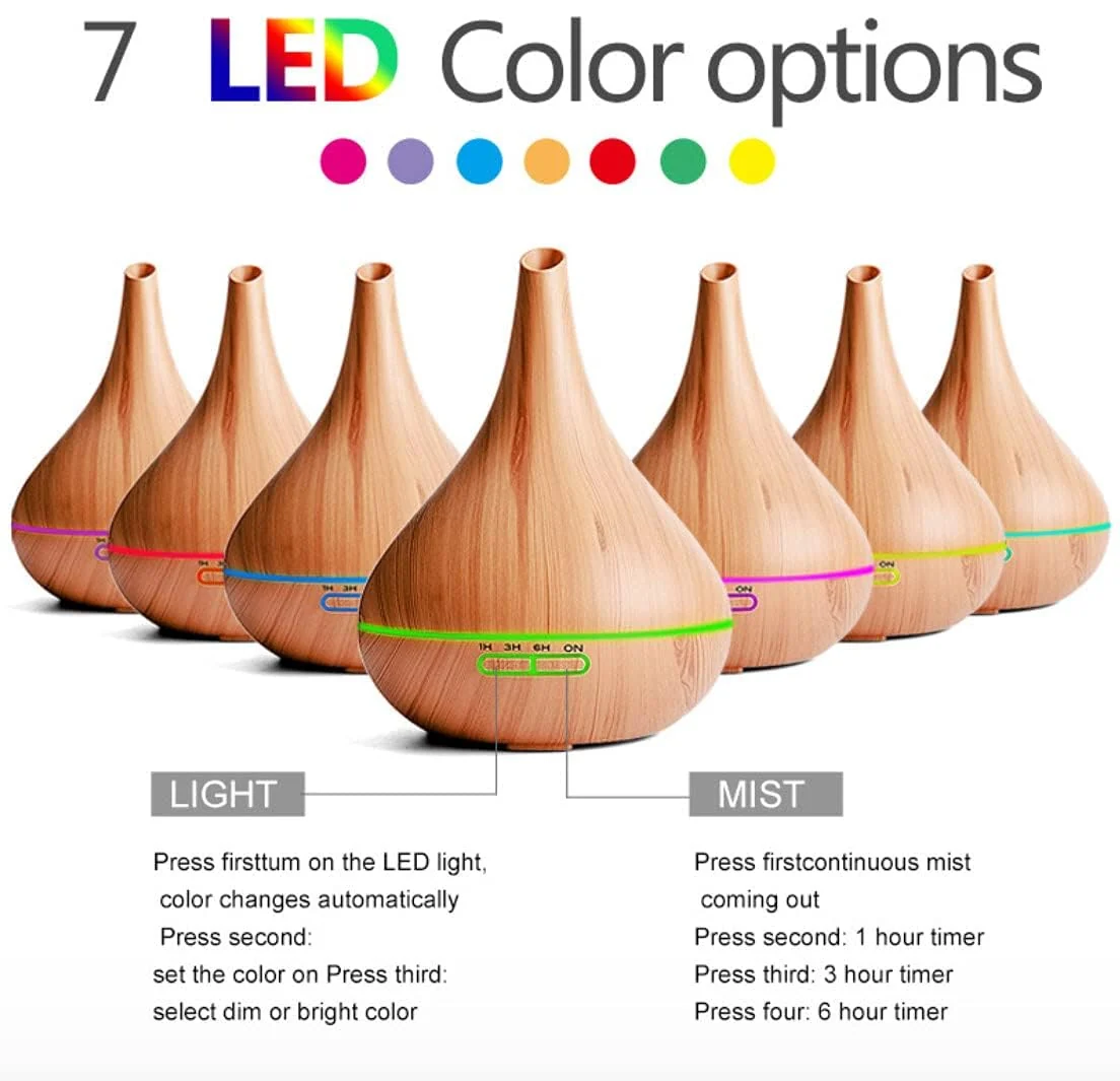 Mobigon Essential Oil Diffuser, Aromatherapy Diffuser 500ml with Remote Control, 4 Timer & Auto-Off Safety Switch, 7 Color LED Lights Mode, 10 Hours Quiet Humidifier for Bedroom - B.Dark Woody