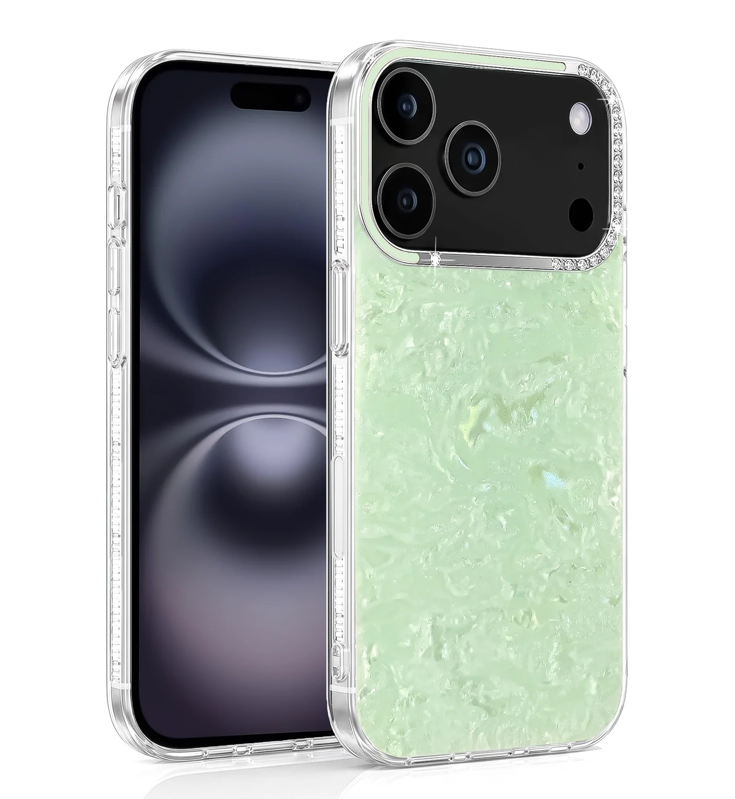 DL3 Mobilak Glitter Rhinestone Protective Case for iPhone 17 Pro Max with Shockproof Design - Mint Green
