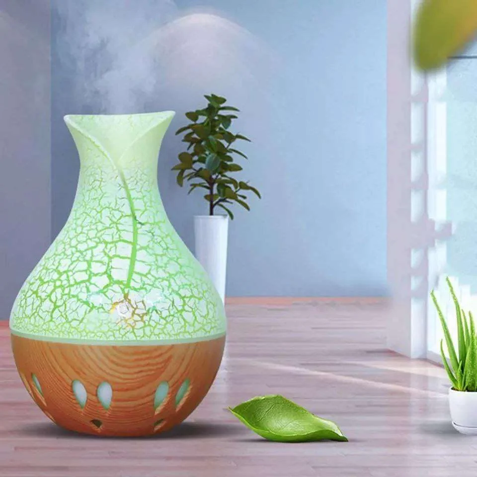 Mobigon Wood Cool Mist Ultrasonic Humidifier for Room Moisture, Aroma Diffuser for Home, 200ml Essential Oil Diffuser with 7 Colorful Night Light, Auto Shut-Off, Home, Office, car - D.Light Brown