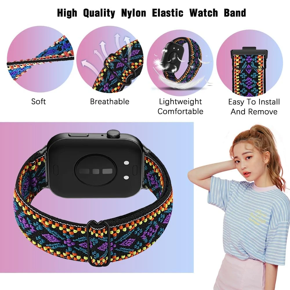 DL3 MOBILAK Elastic Nylon Watch Strap for Huawei Watch Fit 4 Pro / Fit 3, Bohemia Blue