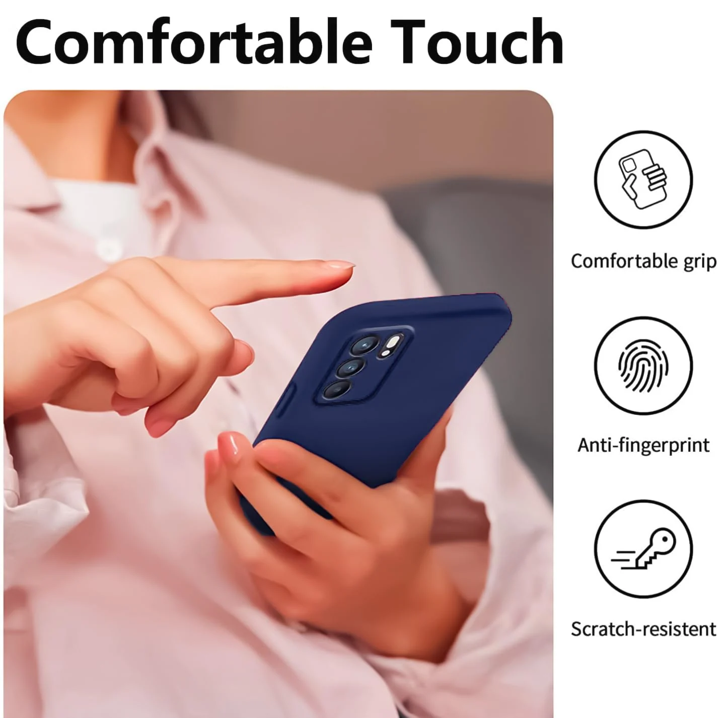 DL3 Mobilak Liquid Silicone Protective Case with Soft Microfiber Lining with Full Camera Protection for OPPO Reno 6 5G - Blue 2