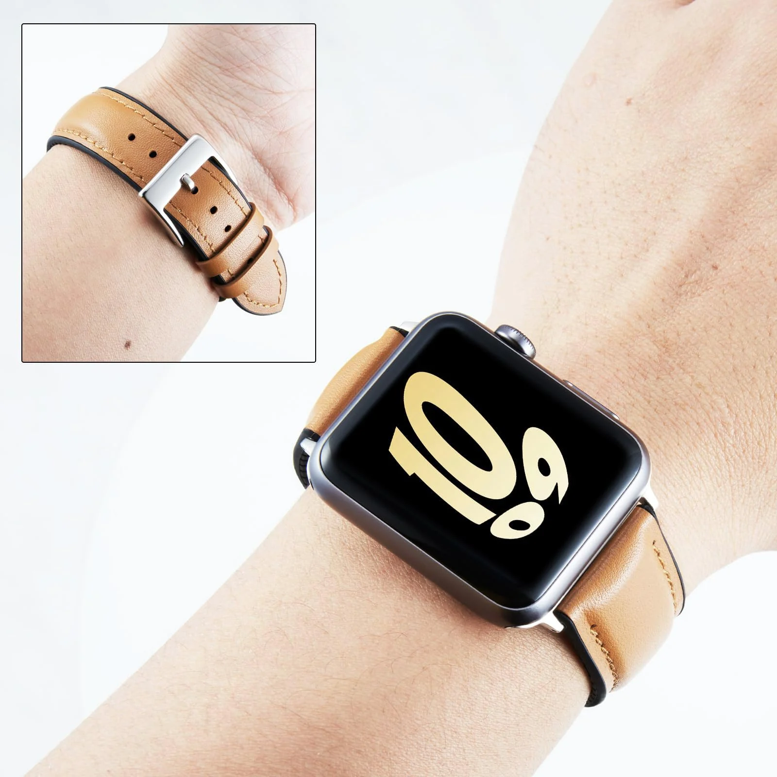 DL3 Mobilak Compatible with Apple Watch Band 49mm 46mm 45mm 44mm 42mm Leather Band Replacement Strap, Soft Leather Bracelet for iWatch Series 11 10 9 8 7 6 5 4 SE SE2 Ultra 3 2 1 - A.Light Brown
