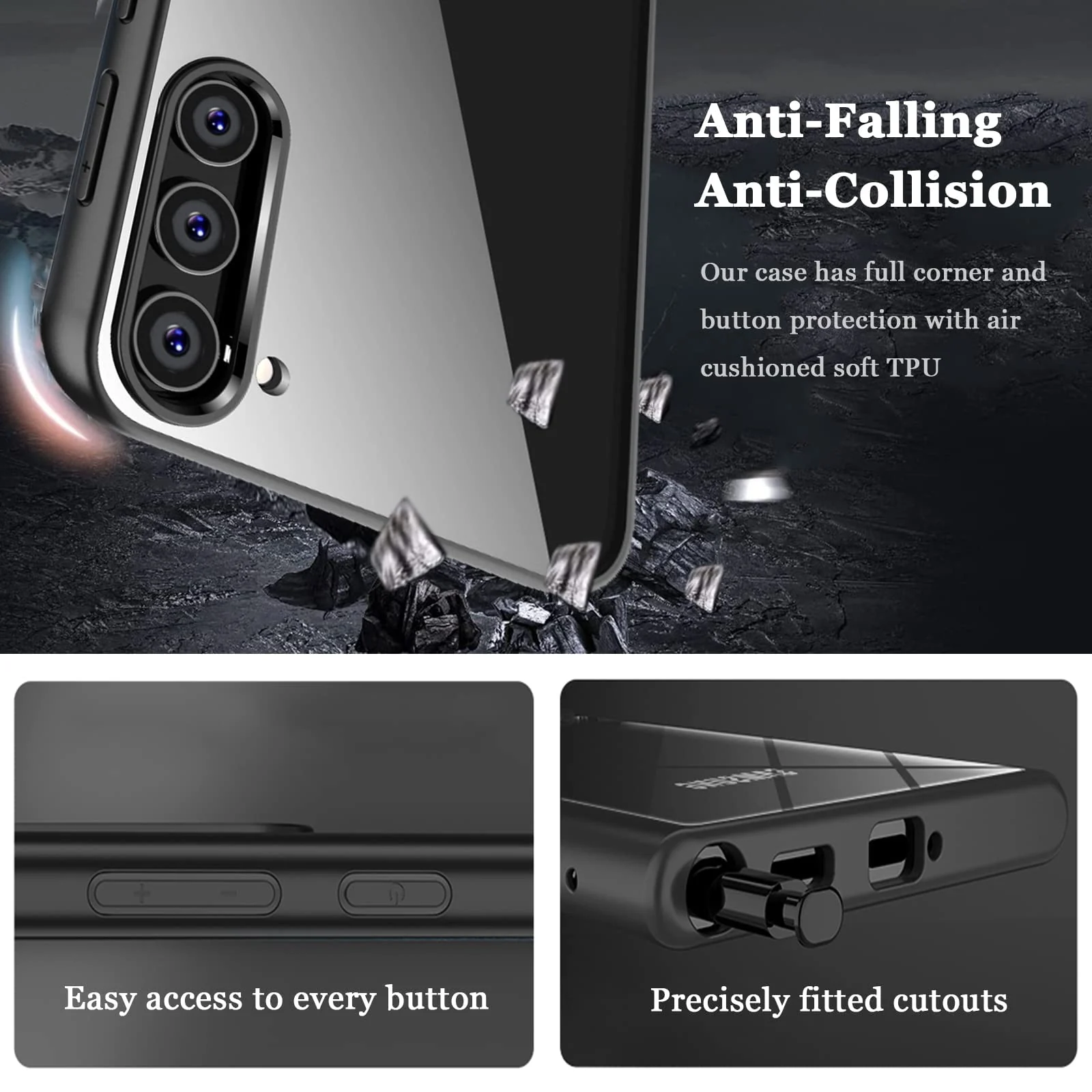 DL3 Mobilak Compatible Clear Samsung Galaxy S23+ Plus Case, Shockproof Hard PC + Soft Silicone [Not Yellowing] Transparent Protective Slim Case for Samsung S23 Plus 5G Case Clear Men Women - Black