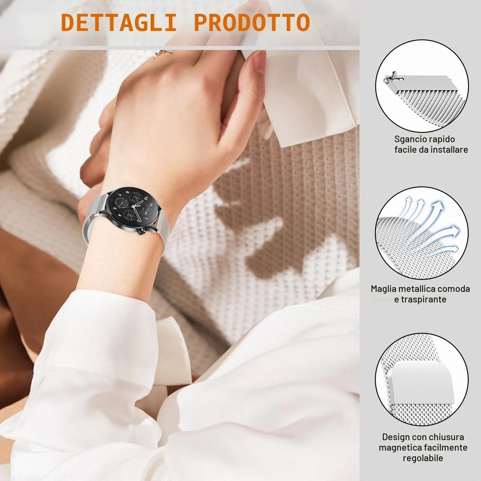 22mm Stainless Steel Magnetic Strap For Samsung Galaxy Watch 46mm/Watch 3 45mm/Gear S3/Huawei watch (GT7 GT6 GT5 GT4 GT3 GT2 46MM)/GT2E/GT 6 Pro/GT 7 Pro/Amazfit GTR 2/2e/3/4/3 Pro Metal Band (Silver)