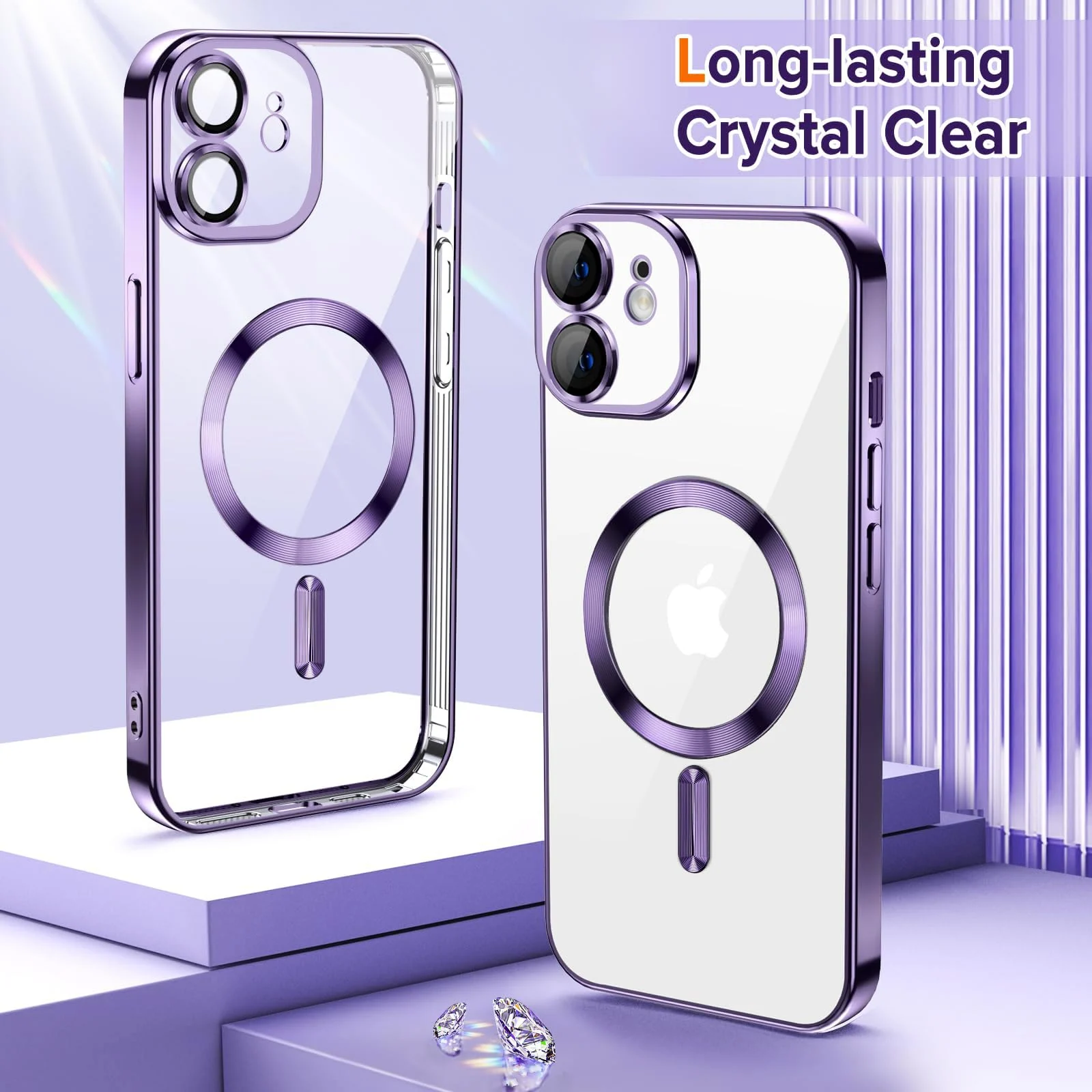DL3 Mobilak Case for iPhone 11 (6.1 Inch) Compatible with MagSafe with Camera Lens Protector, Magnetic Clear Case Full Protection Plating Anti-Scratch Slim Thin Case Cover - Purple