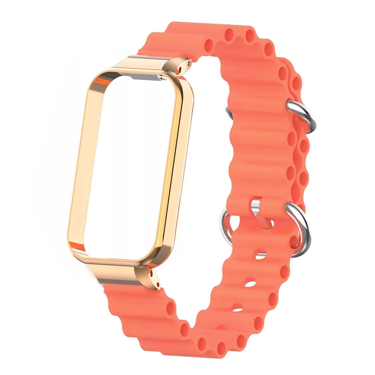 DL3 Mobilak Ocean Strap Compatible with Xiaomi Redmi Band 2/Smart Band 8 Active, Adjustable Silicone Band with Metal Buckle and Frame for Women and Men - Mango Orange