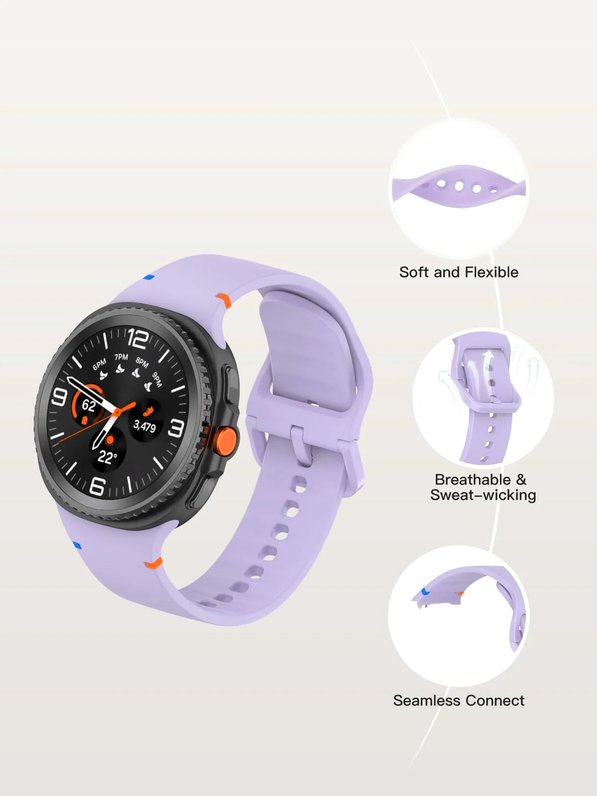 DL3 Mobilak Silicone Bands Compatible with Samsung Galaxy Watch 8 Band 40mm 44mm, Galaxy Watch 8 Classic Band 46mm, Waterproof Soft Wristband Sport Strap for Galaxy Watch 8 Bands 2025 Women Men - Purple