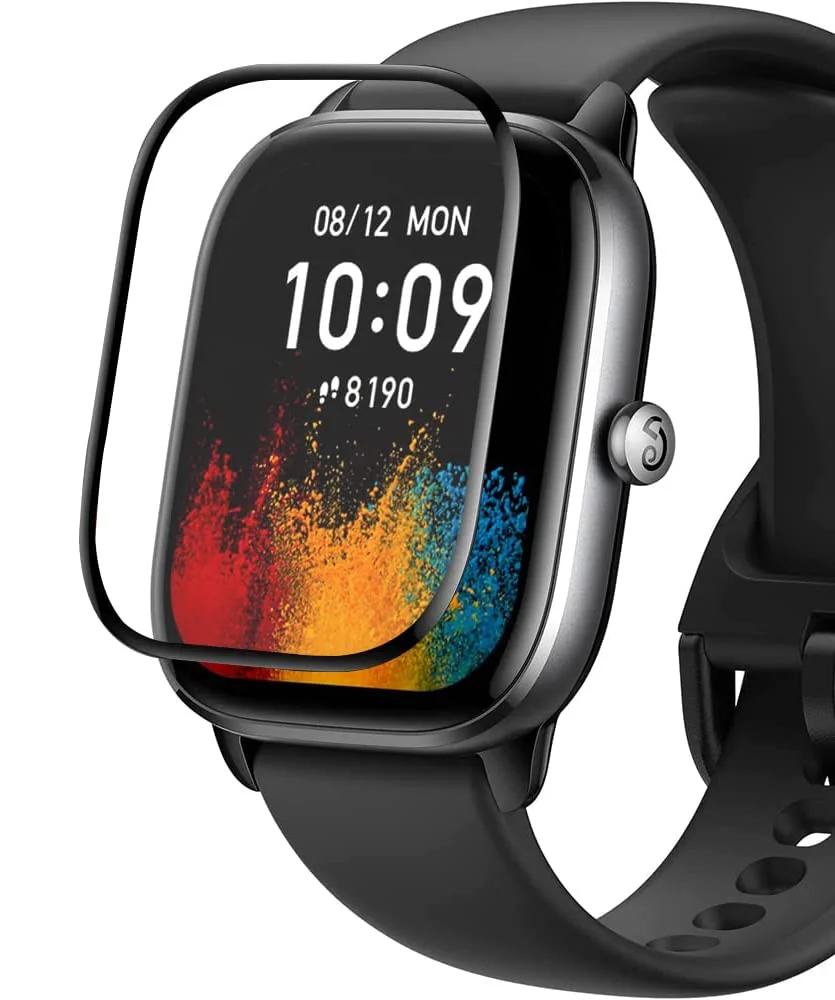 DL3 Mobilak Screen Protector For Amazfit GTS 4 mini, 3D Curved Soft Edge Protective Film [Anti-Scratch] [Bubble Free] [Ultra Shatterproof] [High Sensitive] (Not Glass) - Black