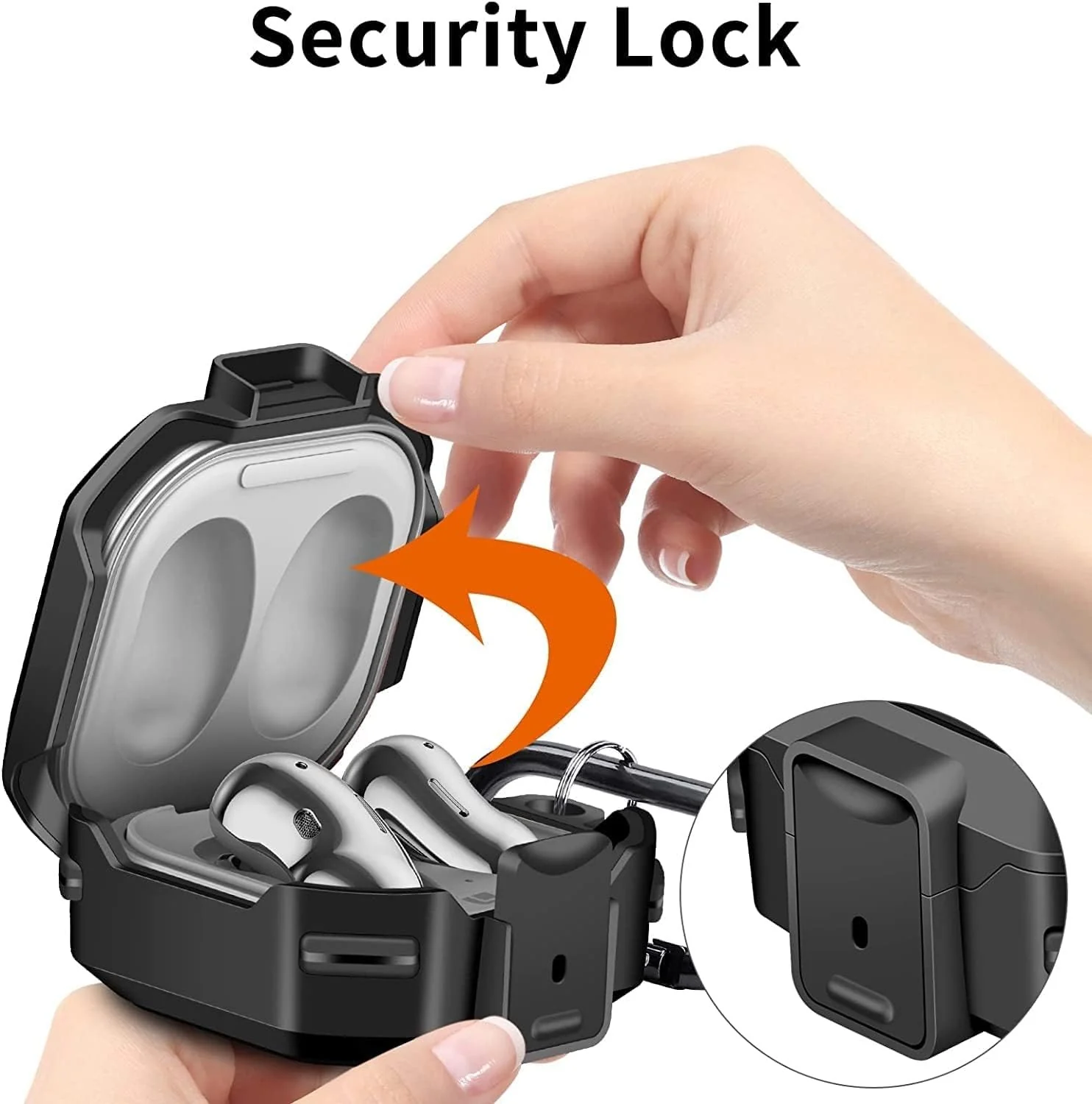 DL3 Mobilak [Secure Lock] Case for Samsung Galaxy Buds FE 2023/Galaxy Buds 2 Pro 2022/Bud Pro 2021/Buds 2 2021/Buds Live 2020, Armor Full Body Rugged Protective Case Cover with Keychain - Black
