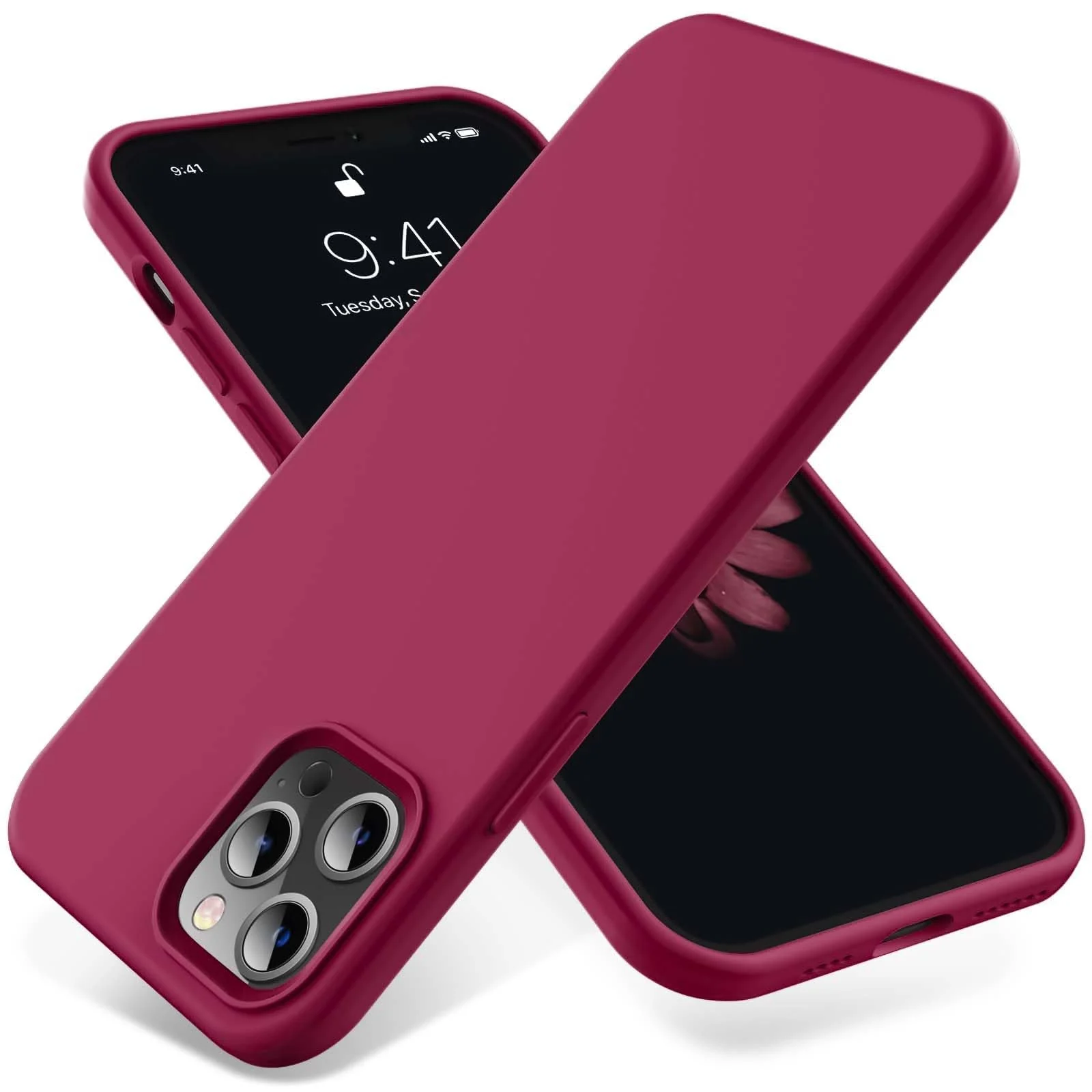 DL3 Mobilak Liquid Silicone Case for iPhone 14 Pro (6.1 Inch), Shock-absorbing protection, Scratch-resistant surface, Soft microfiber lining - Roze Red