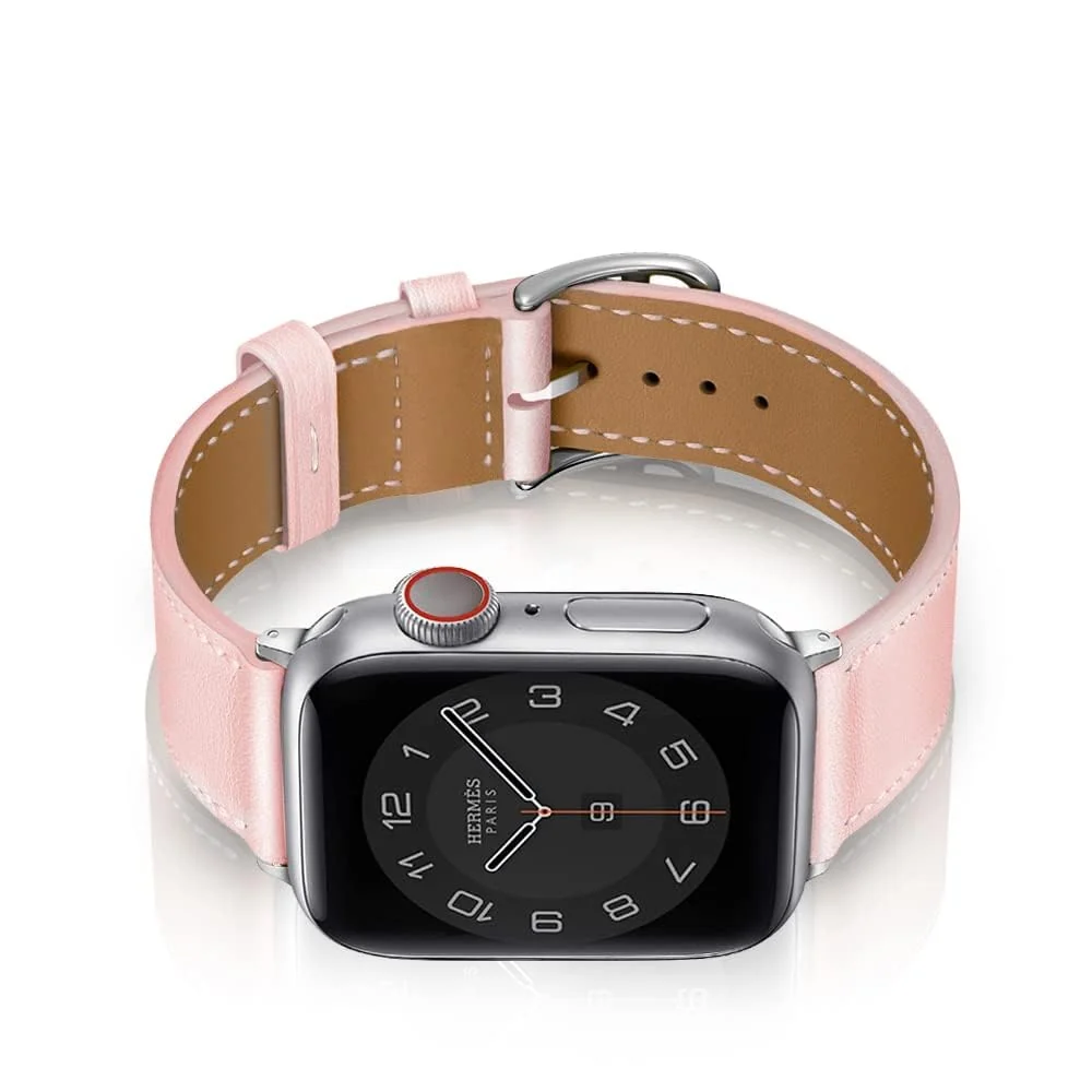 DL3 Mobilak Compatible with Apple Watch Band 49mm 46mm 45mm 44mm 42mm Leather Band Replacement Strap, Soft Leather Bracelet for iWatch Series 11 10 9 8 7 6 5 4 SE SE2 Ultra 3 2 1 - Pink