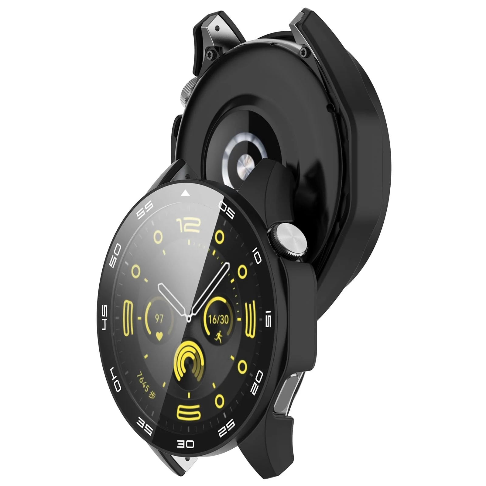 DL3 Mobilak Protective Case for Huawei Watch GT 4 46mm, Hard PC Bumper Cover with Built-in Tempered Glass Screen Protector Shell Cover Full Coverage Scratchproof with Scale - Black