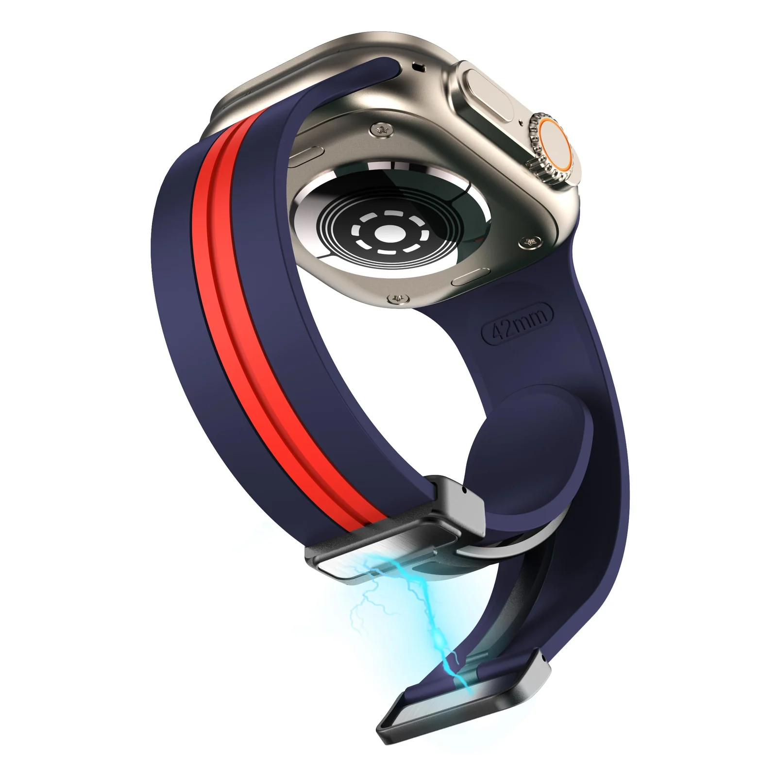 DL3 Mobilak Magnetic Bands for Apple Watch Ultra/Ultra 2 Band 49mm 45mm 44mm 42mm 41mm 40mm 38mm, Soft Sport Silicone Strap for iwatch Series 9/8/7/6/5/4/3/2/1/SE (42mm/44mm/45mm/49mm) - Blue Red