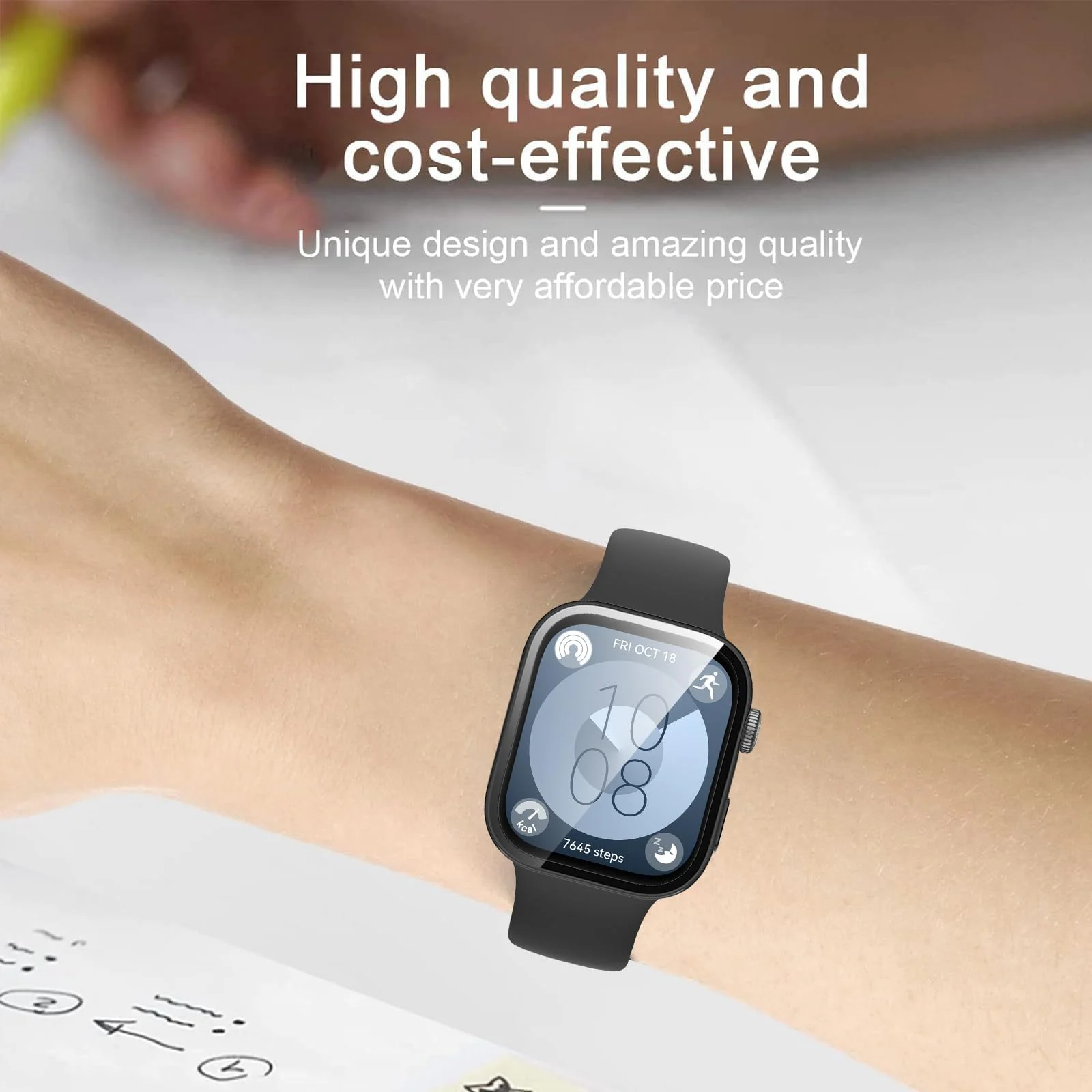 DL3 Mobilak Case Compatible with Huawei Watch Fit 3, Full Coverage Slim Hard Case Protective Bumper Built-in Tempered Glass Screen Protector Shell for Huawei Watch Fit 3 - Black