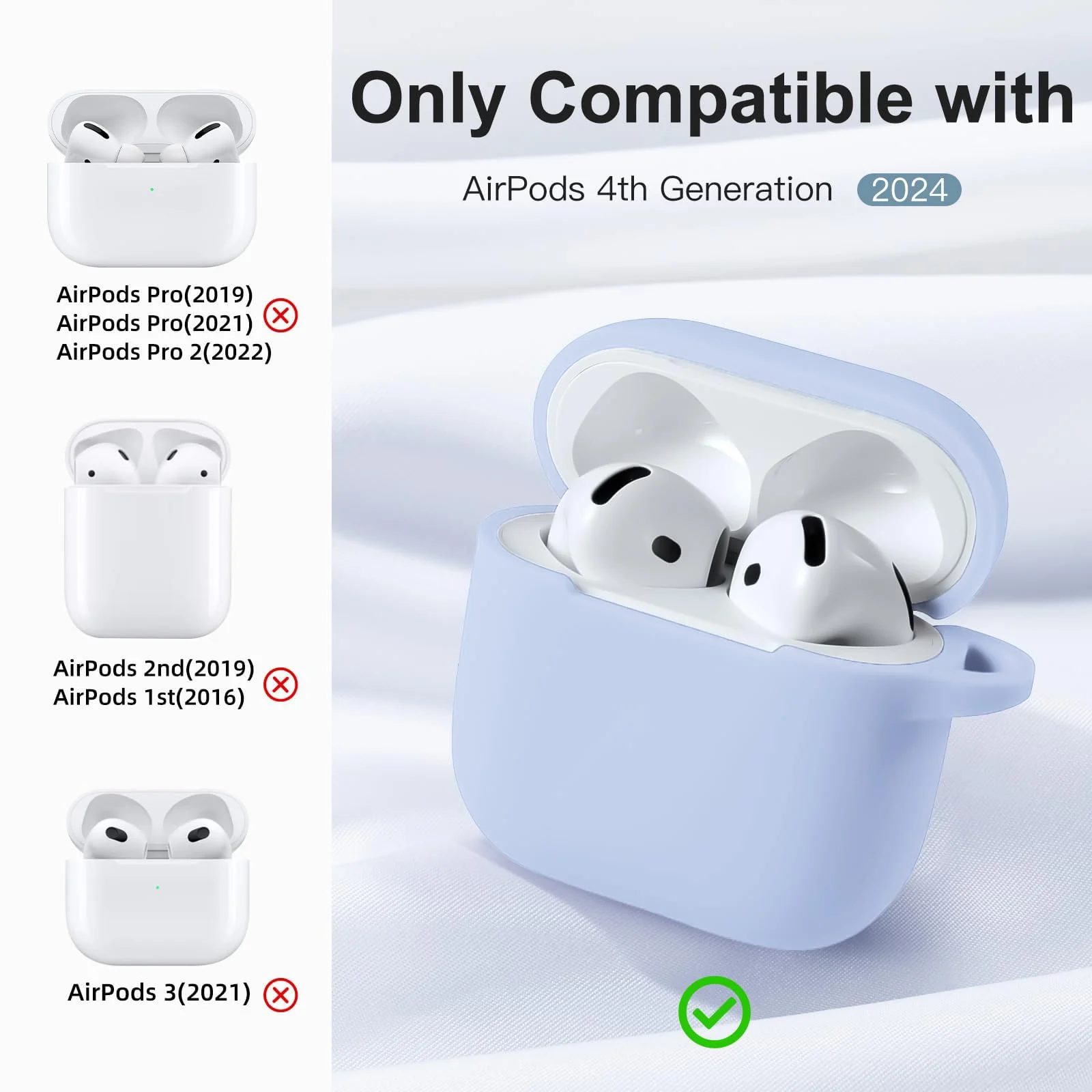 DL3 Mobilak Compatible with AirPods 4 Case (2024), Soft Silicone Full Protective Case Cover with Keychain, For Apple AirPods 4th Generation for Women Men - Sku Blue