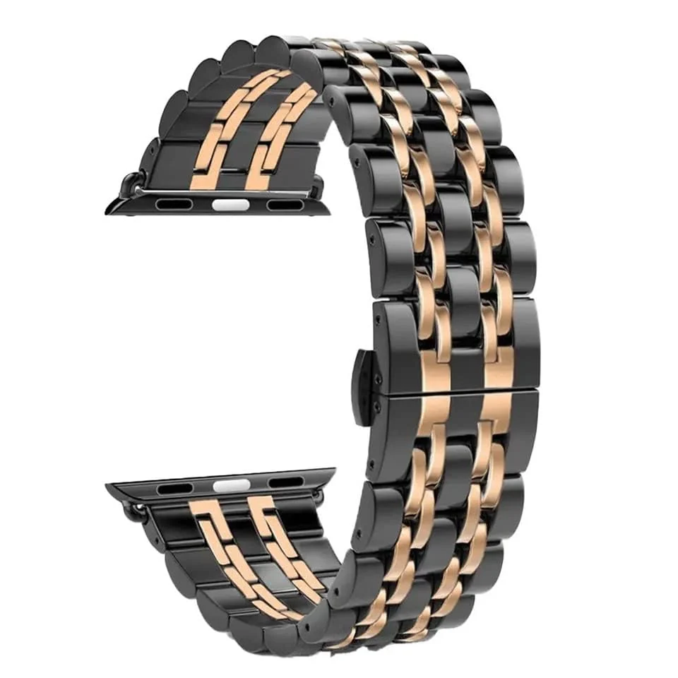 DL3 MOBILAK Band For Apple Watch Ultra Band 49mm 45mm 44mm 42mm 41mm 40mm 38mm, Metal Stainless Steel Strap for Apple Watch Series 8 Ultra 7 6 5 4 3 2 1 Se (38MM/40MM/41MM) - Black & Rose Gold