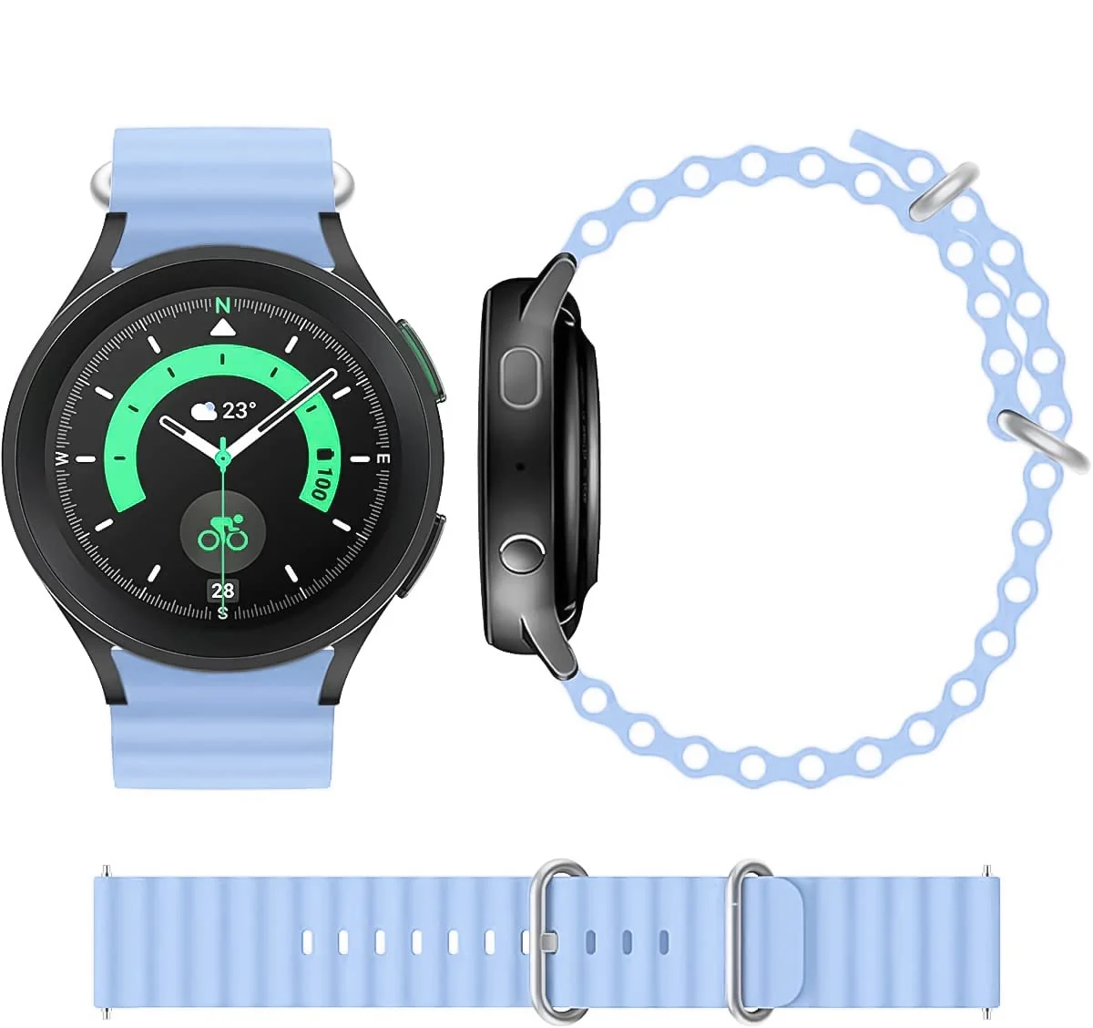 DL3 Mobilak Ocean Bands Silicone 20MM Strap For Samsung Galaxy Watch 7 6 5 4 40mm 44mm/5 Pro 45mm/S2 classic/active 2 40mm 44mm/Amazfi GTS 2/2e/GTS 3/3 Pro/GTS 4/GTS 2 Mini/3 Mini/4 Mini/Bip 3 Pro - Sky Blue