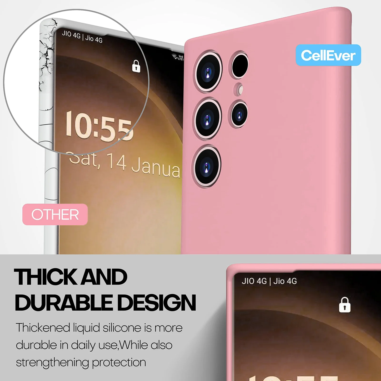 DL3 Mobilak Samsung Galaxy S24 Ultra Case, Soft Flexible Silicone Gel Rubber Bumper Cover, Full Body Shockproof Protective Phone Case - Pink