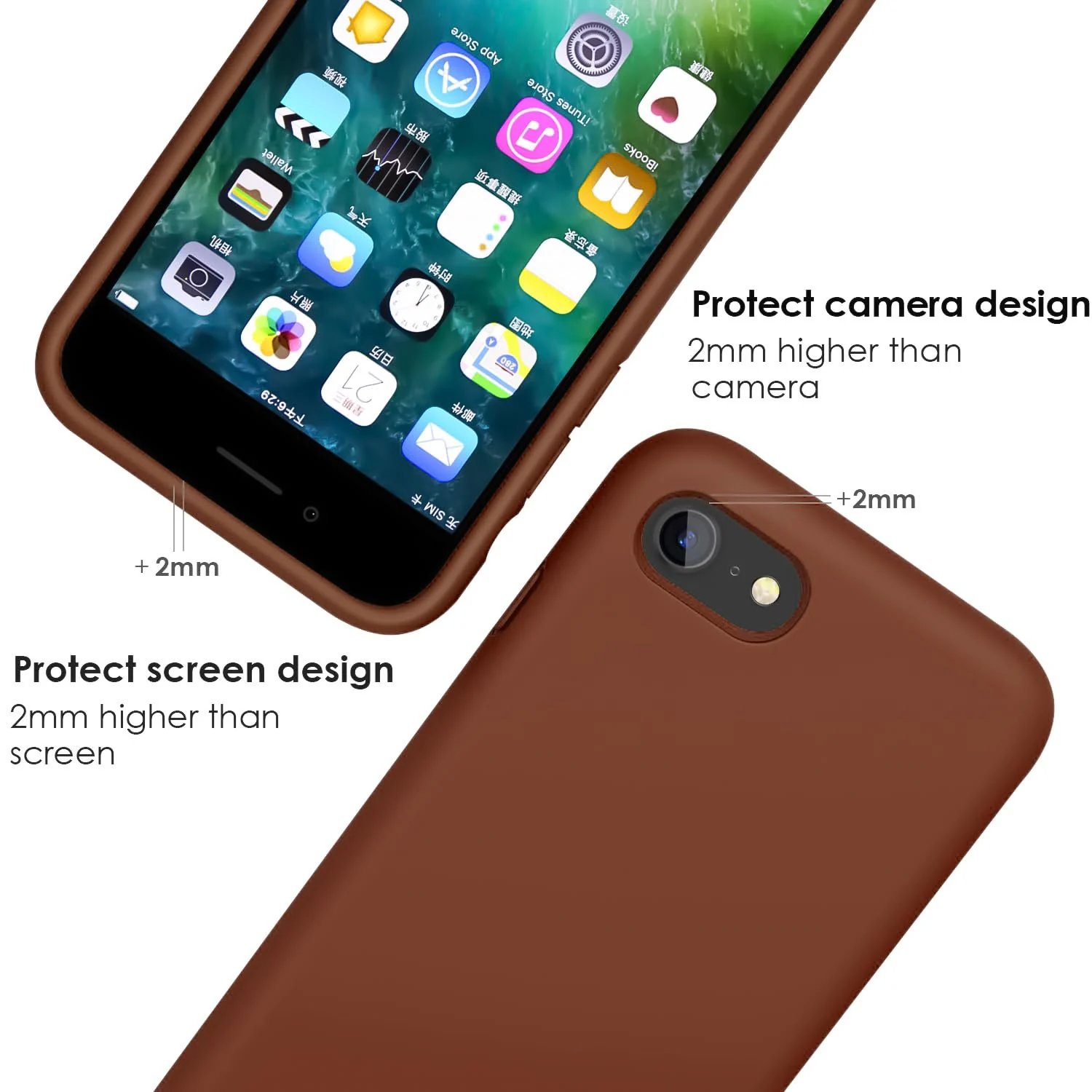 DL3 Mobilak Compatible with iPhone 7/8, iPhone SE 2022, SE 2020, Case, Liquid Silicone Case, Full Body Protective Cover, Shockproof, Slim Phone Case, Anti-Scratch Soft Microfiber - Brown