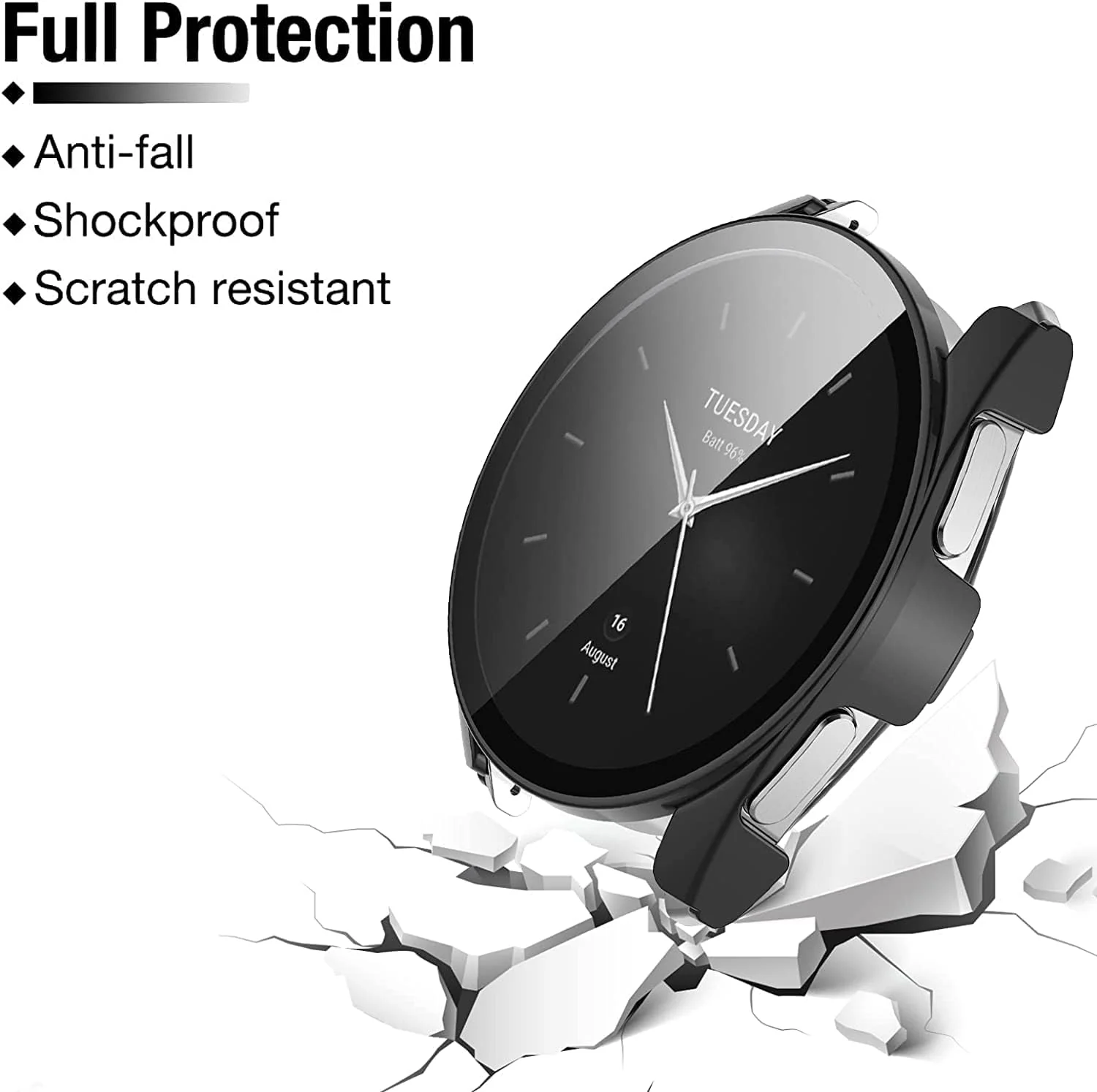 DL3 Mobilak For Xiaomi Watch S2 42mm Case with Tempered Glass Screen Protector for Xiaomi Watch S2 42mm, 9H Hardness 360° All-Round Protective Ultra Thin Protective PC Case - Black